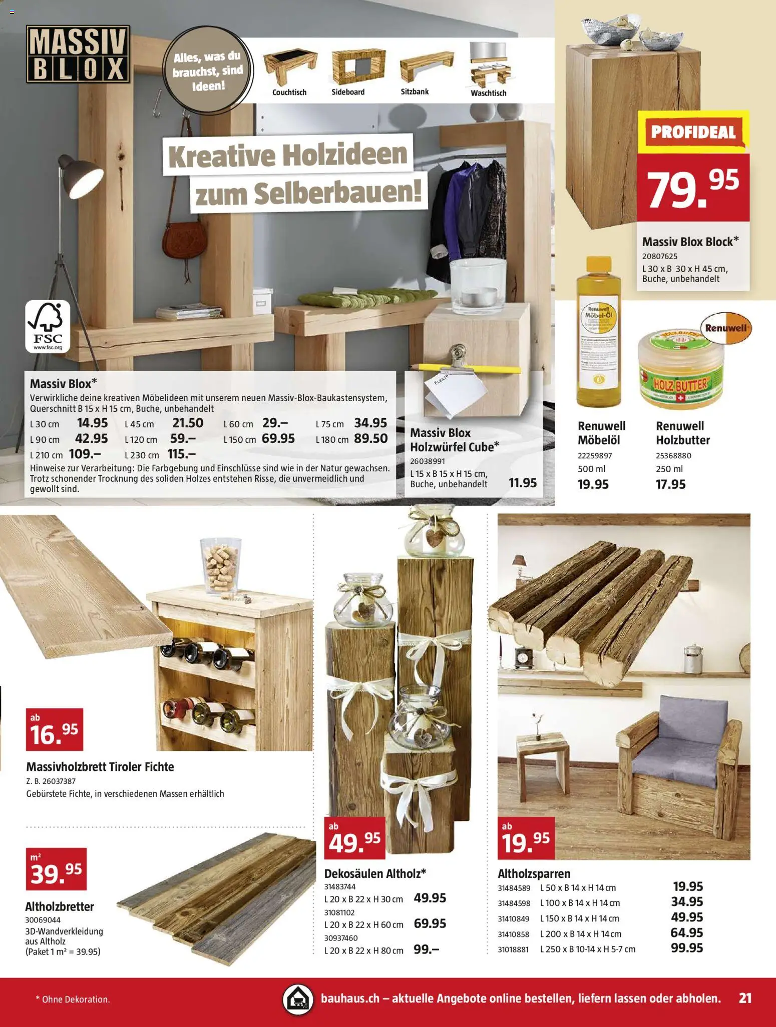 Bauhaus Aktionen – gültig ab 27.10.2025 | Seite: 21 | Produkte: Waschtisch, Sitzbank, Couchtisch, Sideboard