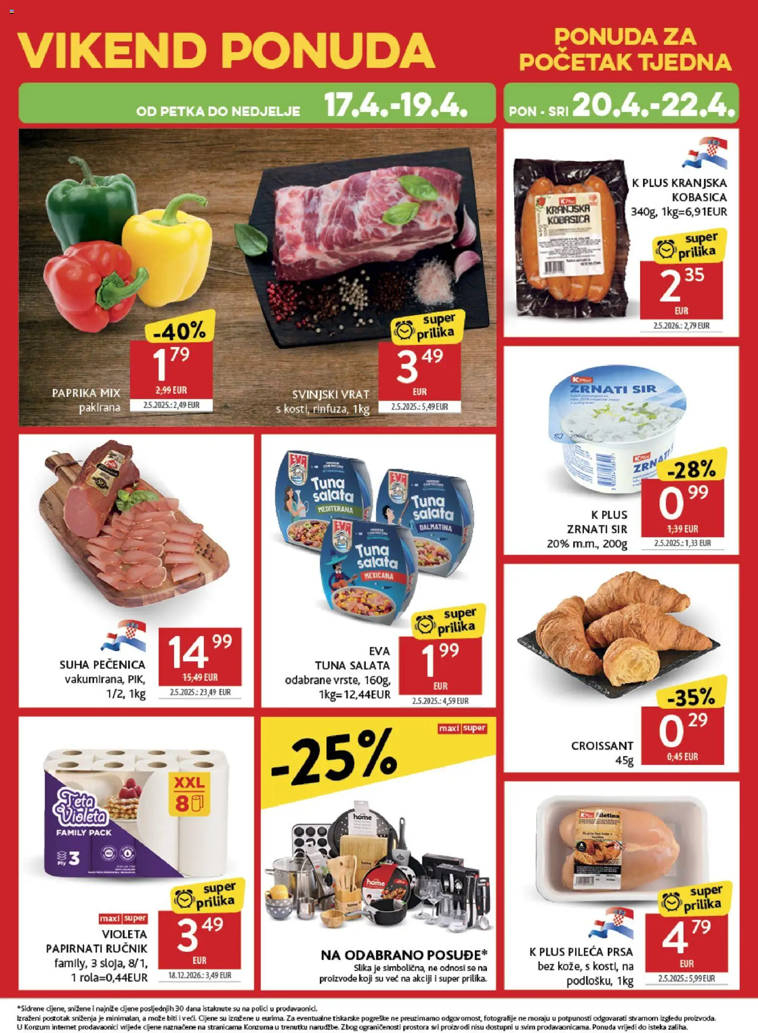 Konzum HR akciós ujság - amely érvényes a következő dátumtól: 15.04.2026 | Oldal: 48 | Termékek: Croissant, Saláta