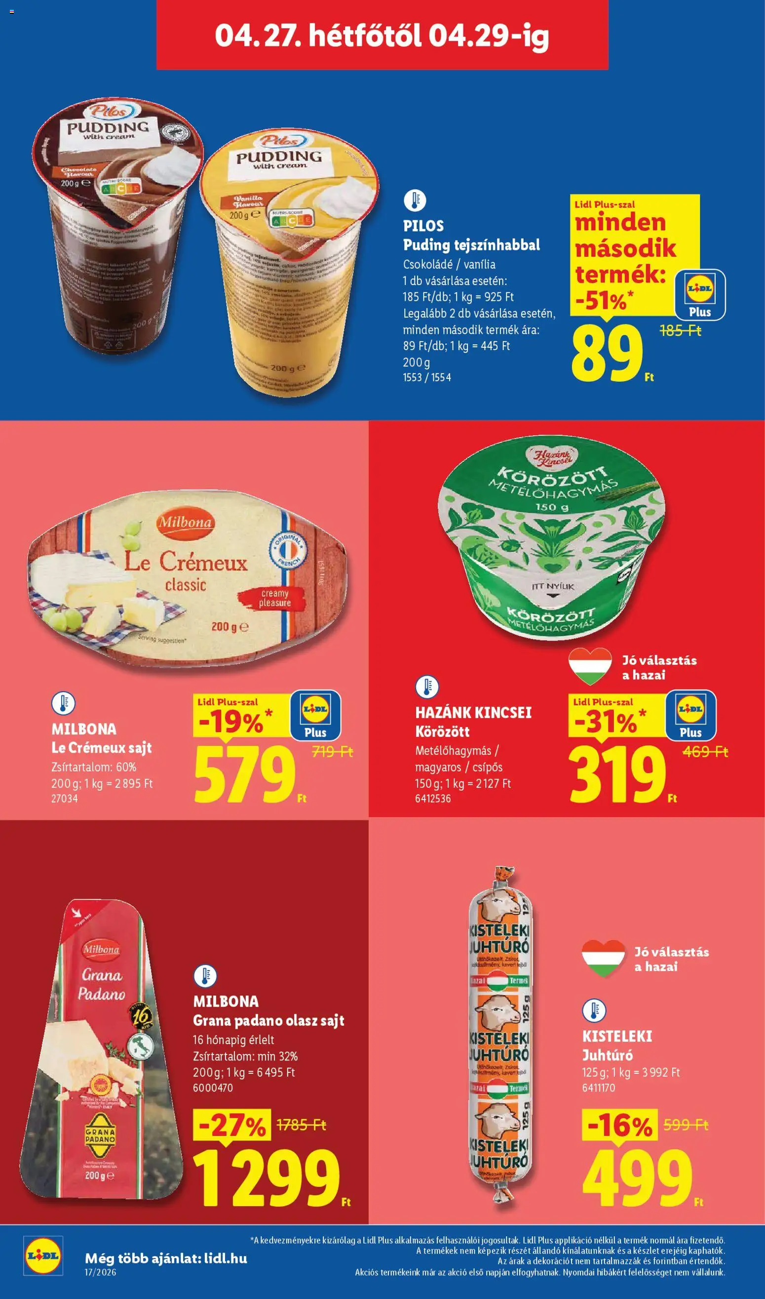 Lidl akciós ujság - amely érvényes a következő dátumtól: 23.04.2026 | Oldal: 56 | Termékek: Puding, Grana padano, Sajt, Juhtúró