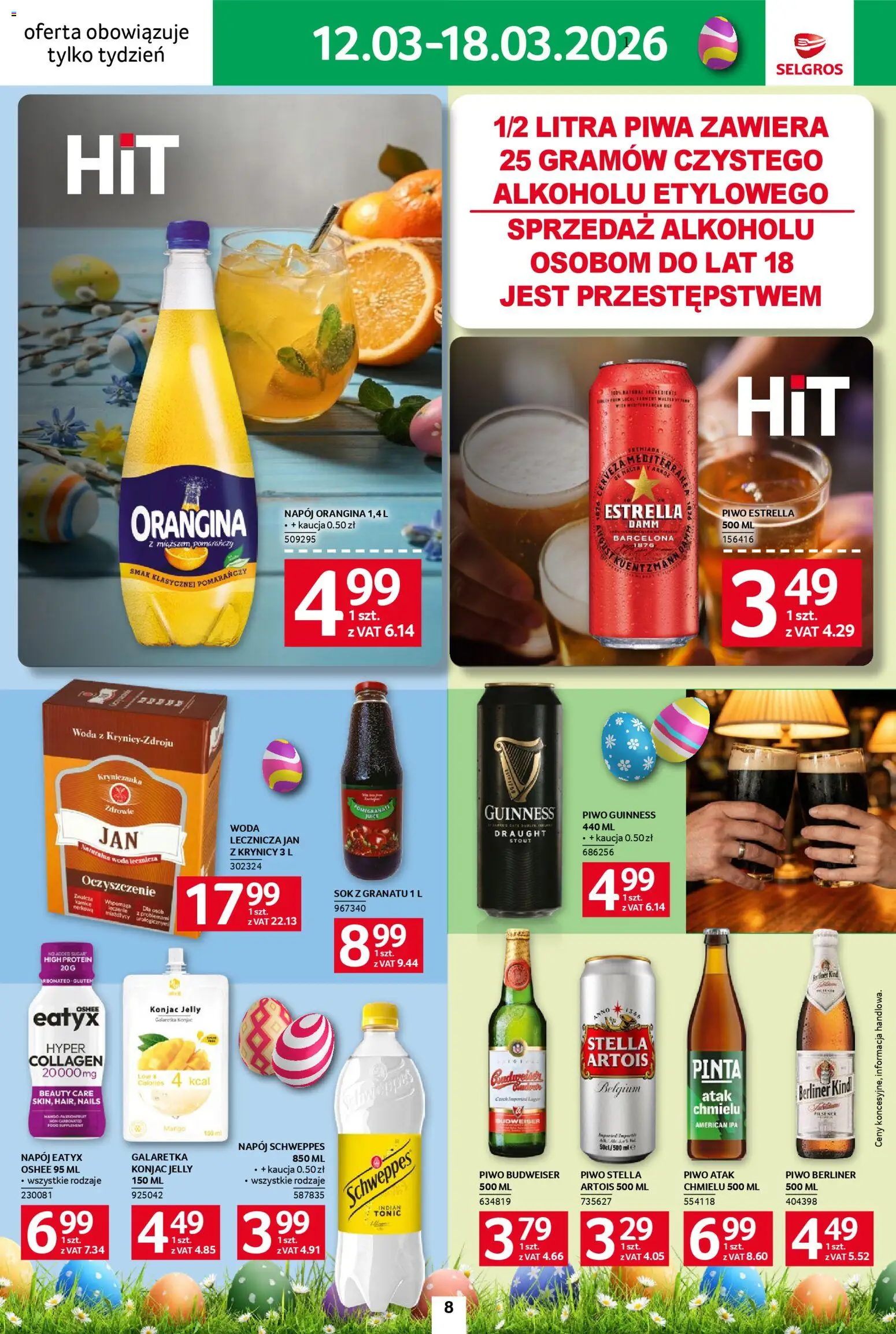 Selgros cash&carry gazetka - Jeszcze więcej super promocji od 12.03.2026 | Strona: 8 | Produkty: Sok z granatu, Guinness, Sok, Piwo