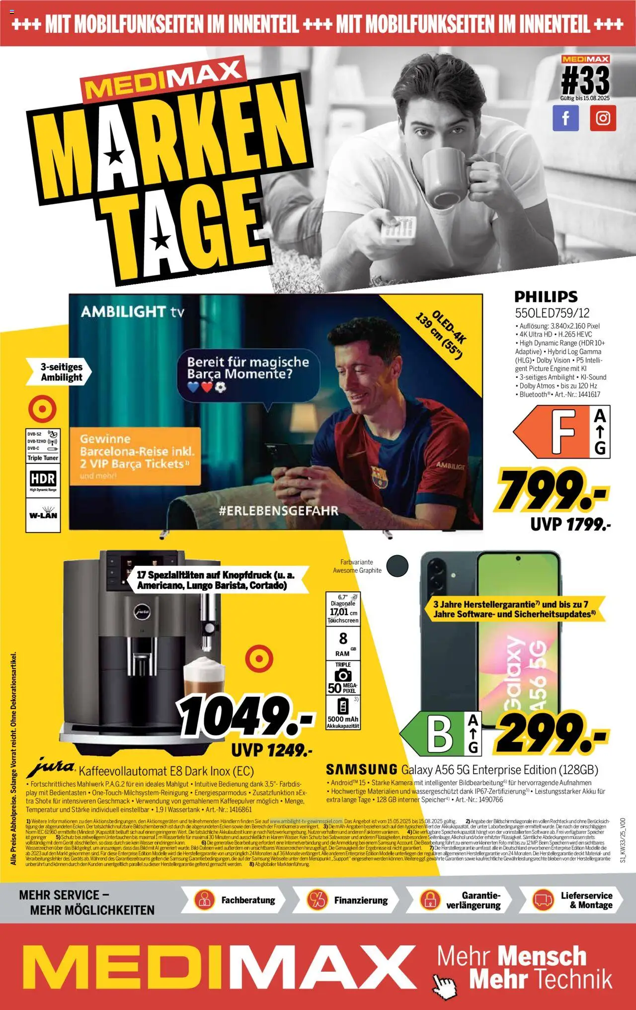 Medimax Prospekt 	 - gültig ab dem 09.08.2025 | Seite: 1 | Produkte: Philips, Samsung, Kaffeevollautomat, TV