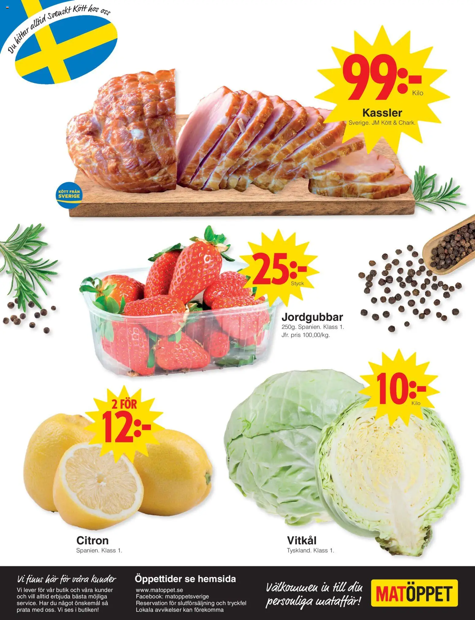 Matöppet reklamblad aktuell från 09.03.2026 | Sida: 4 | Produkter: Kassler, Vitkål, Jordgubbar, Citron
