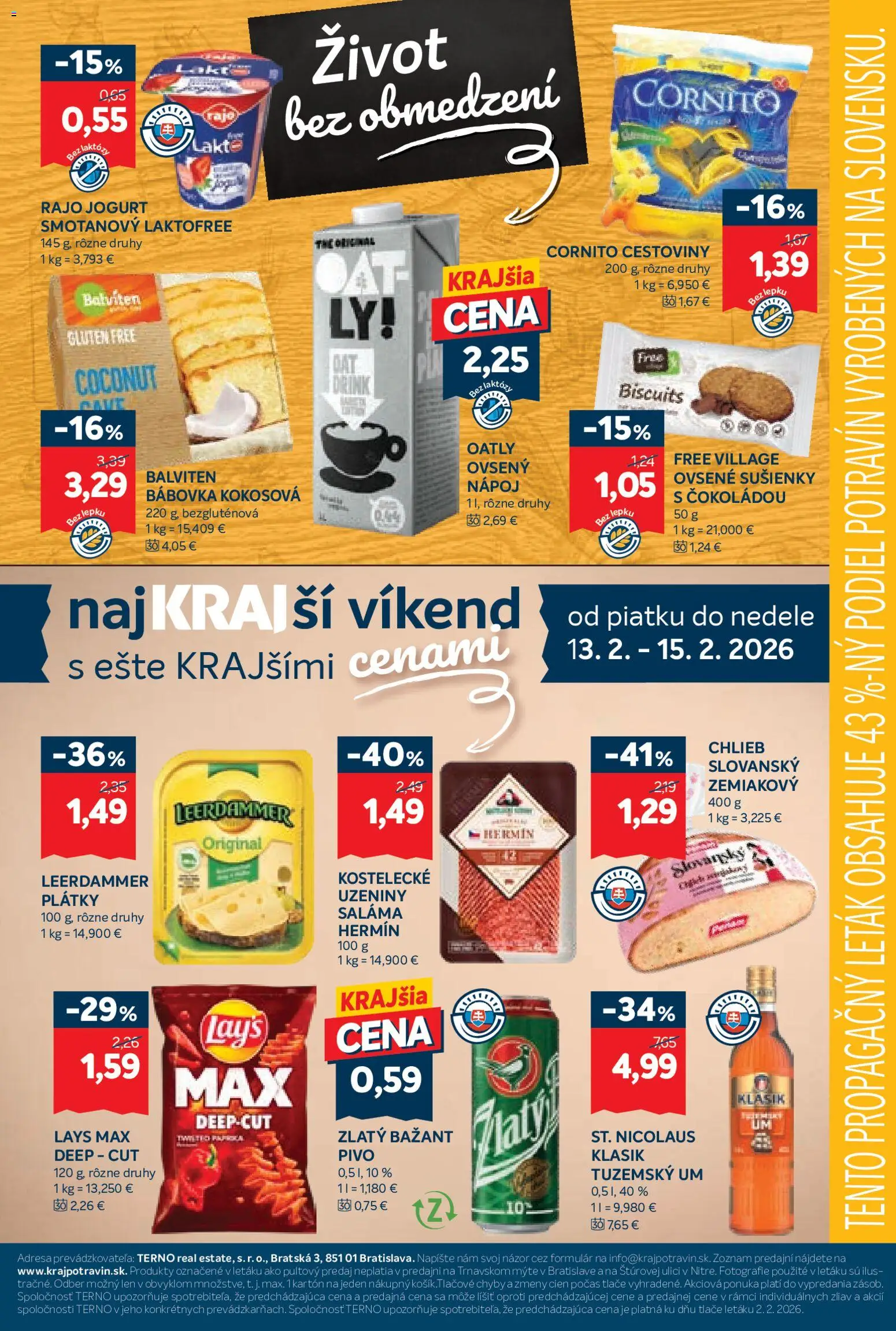 Nové Kraj akcie – leták je platný od 12.02.2026 | Strana: 17 | Produkty: Jogurt, Chlieb, Cestoviny, Zlatý Bažant
