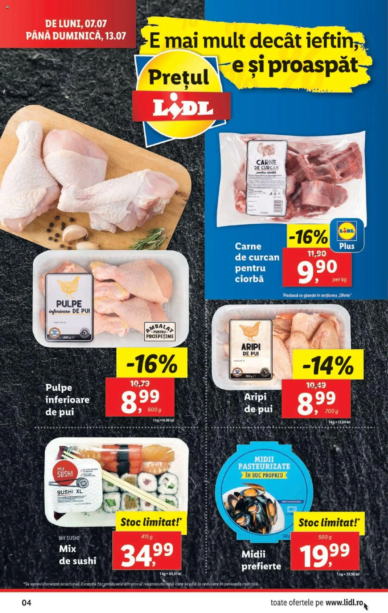 Catalog Lidl – valabil de la 07.07.2025 | Pagină: 4 | Produse: Hacıyatmaz Kedi Oyuncağı, Sushi, Suc
