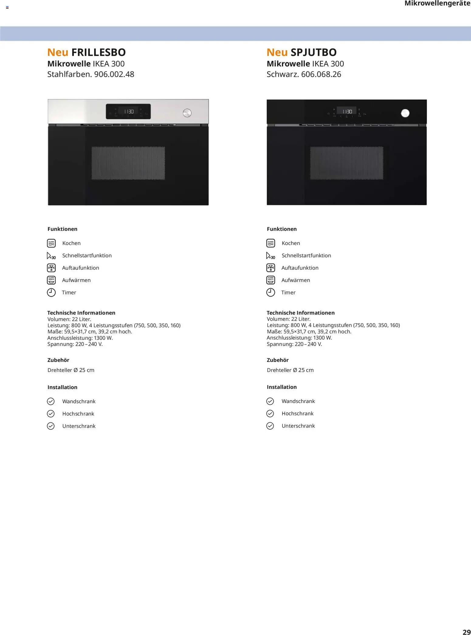 Ikea Elektrogeräte – gültig ab 10.04.2026 | Seite: 29 | Produkte: Mikrowelle, Unterschrank, Hochschrank