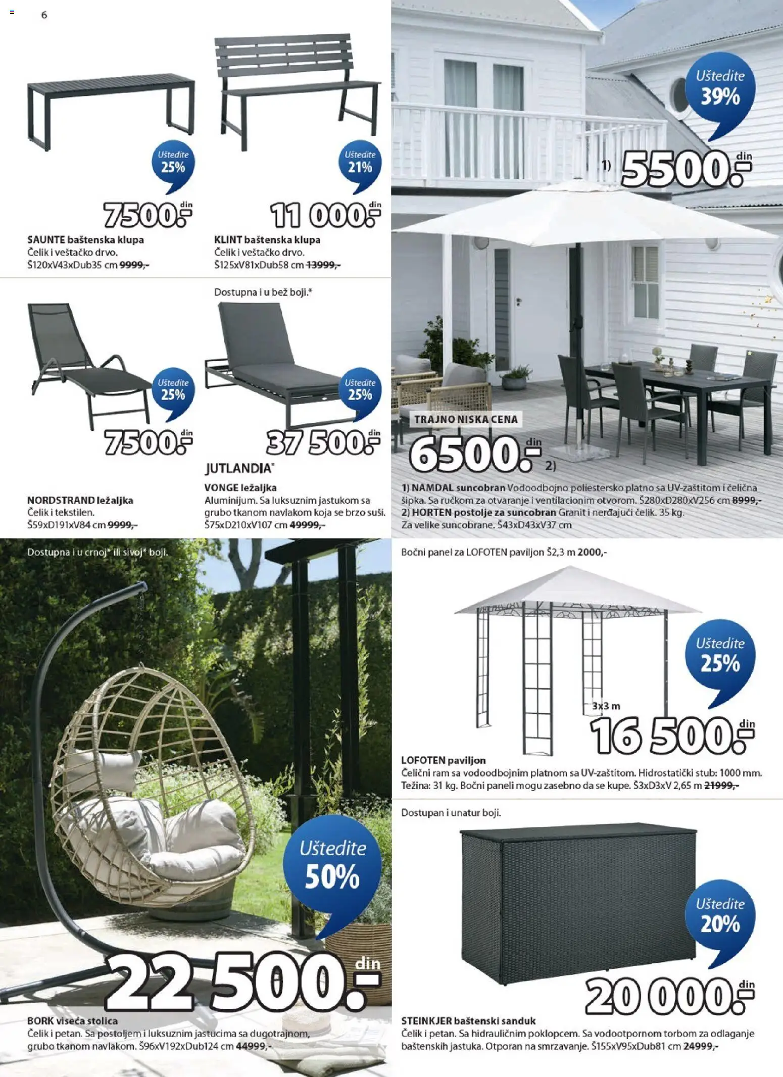 Jysk katalog - važi od 18.03.2026 | Strana: 6 | Proizvode: Viseća stolica, Ležaljka, Stolica, Suncobran
