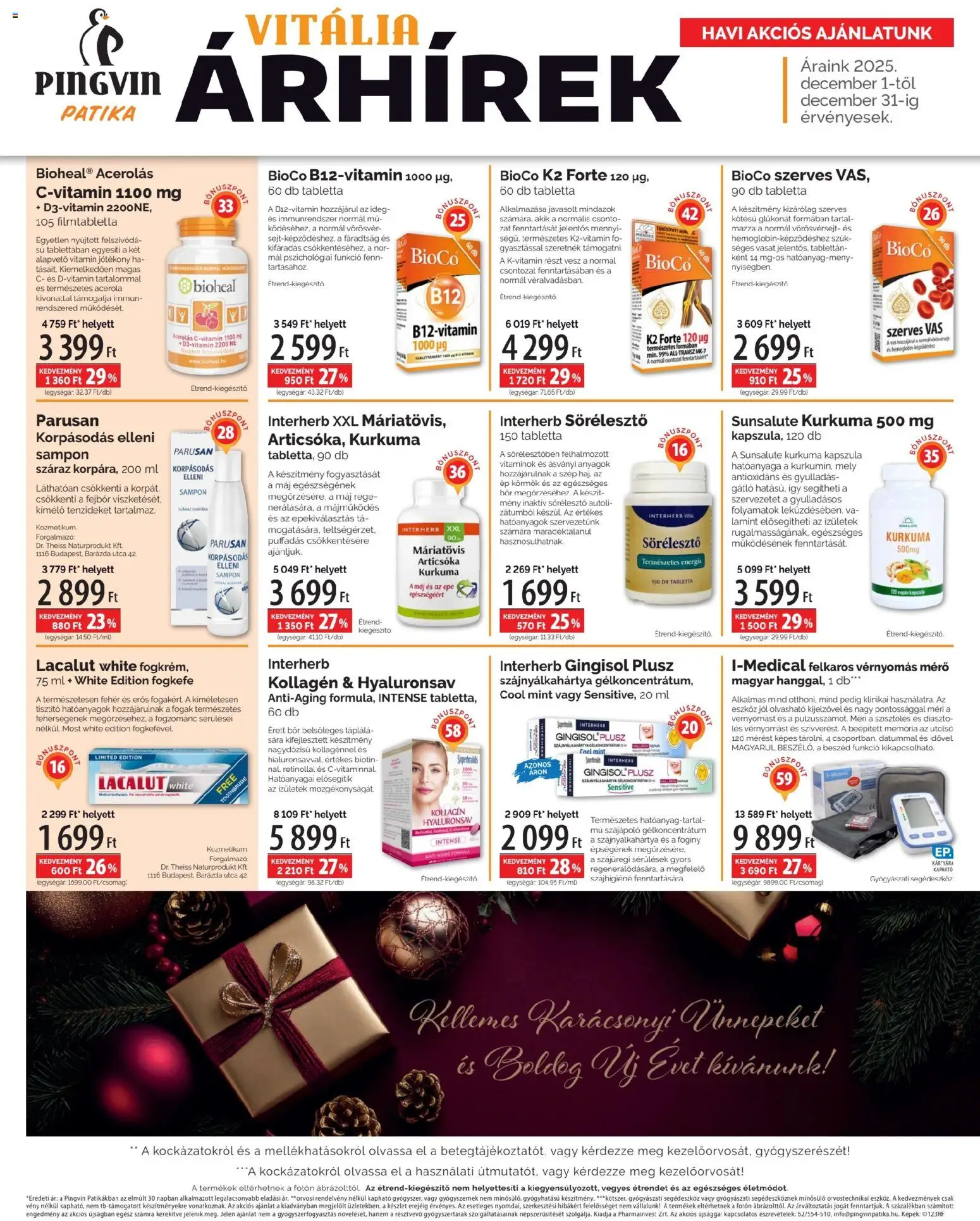 Pingvin Patika akciós ujság - amely érvényes a következő dátumtól: 01.12.2025 | Oldal: 2 | Termékek: Articsóka, Sampon, Fogkefe, Gyógyszerek