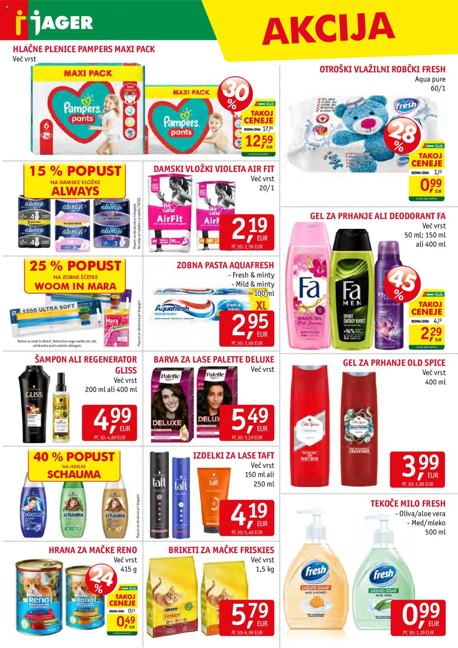 Novi Jager katalog ponudbe – veljaven od 25.02.2026 | Stran: 14 | Izdelki: Hrana za mačke, Robčki, Barva za lase, Zobna pasta