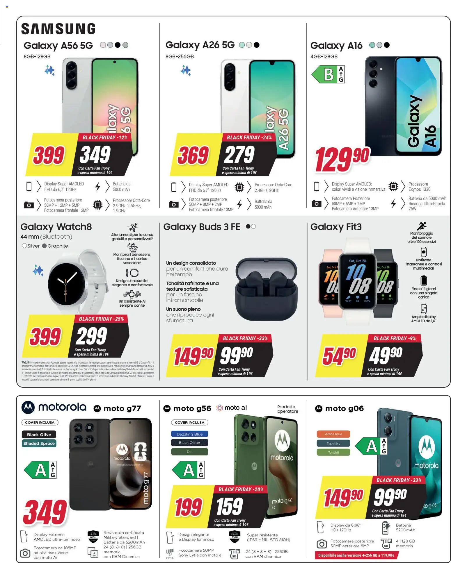 Volantino Trony del 19.03.2026 | Pagina: 8 | Prodotti: Samsung Galaxy, Fotocamera, Fan, Batteria