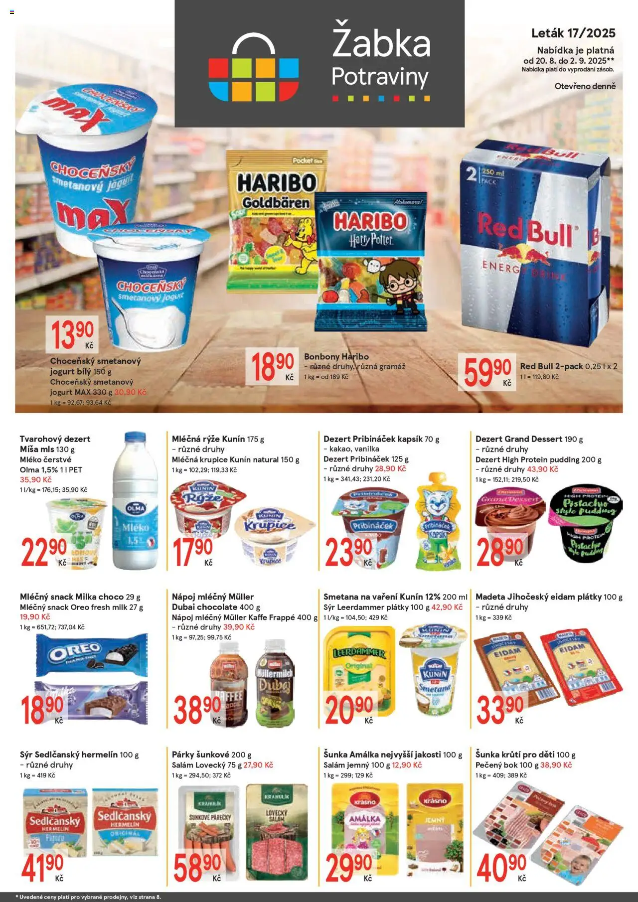 Žabka leták od 20.08.2025 | Strana: 1 | Produkty: Milka, Mléčná rýže, Leerdammer, Red Bull