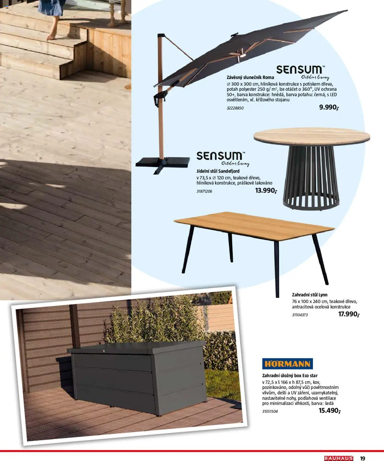 Bauhaus katalog Zahradní nábytek od 01.04.2025 | Strana: 19 | Produkty: Zahradní úložný box, Úložný box, Slunečník, LED