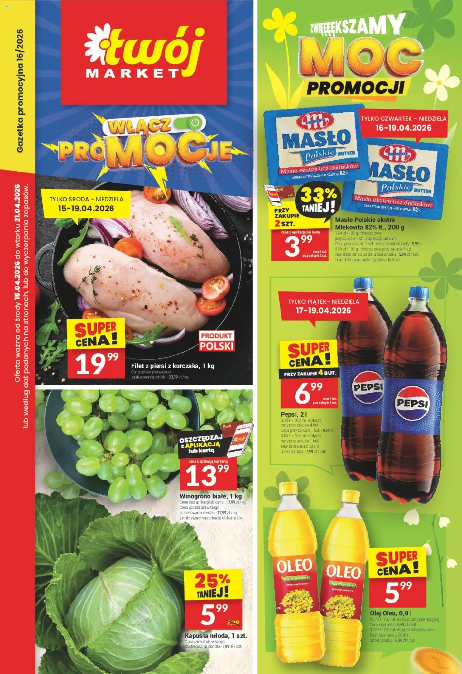 Twój Market gazetka od 15.04.2026 | Strona: 1 | Produkty: Kapusta, Karta, Piersi, Masło