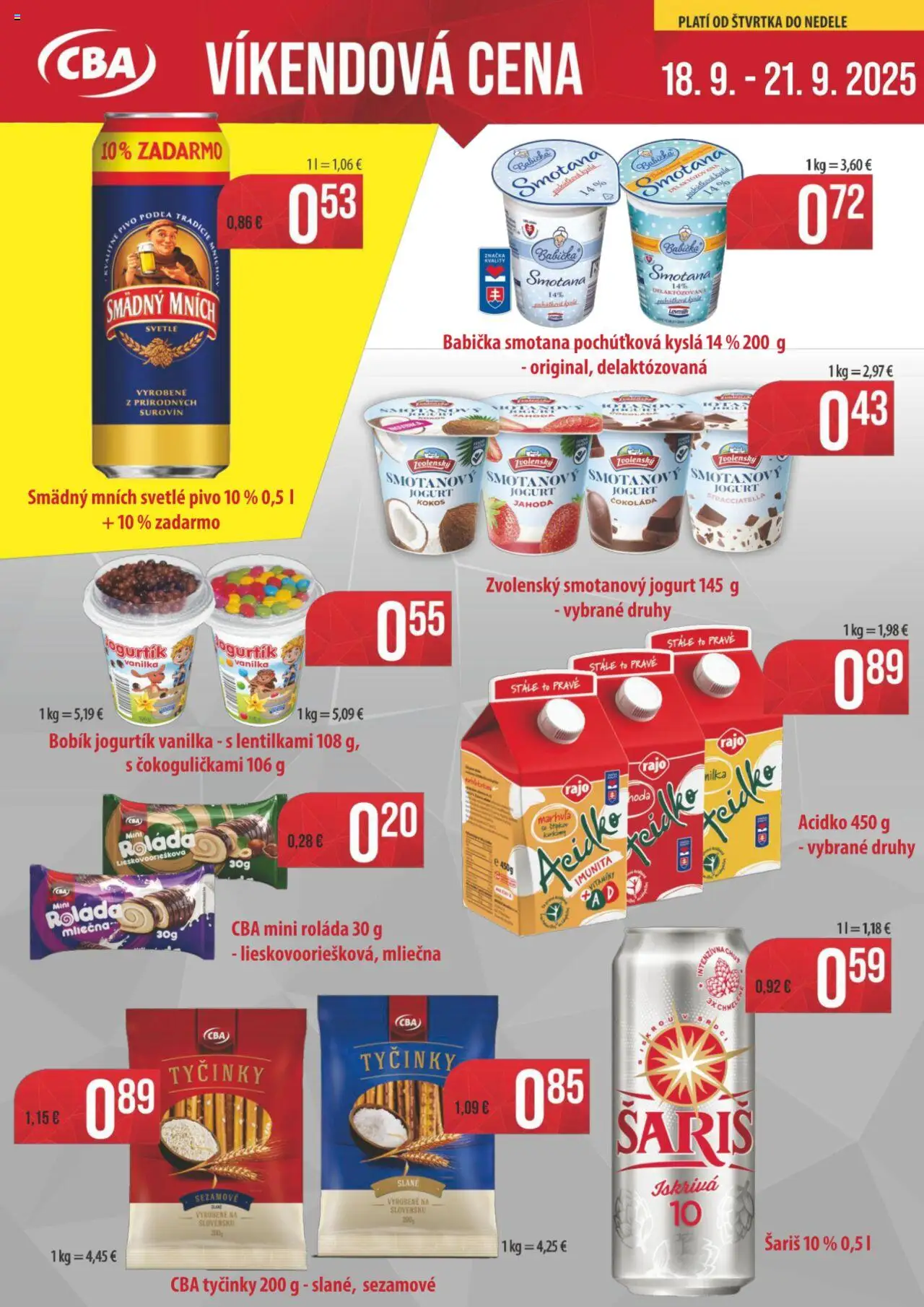 Nové Nitrazdroj akcie – leták je platný od 18.09.2025 | Strana: 1 | Produkty: Jogurt, Smotana, Čokoláda, Smädný Mních