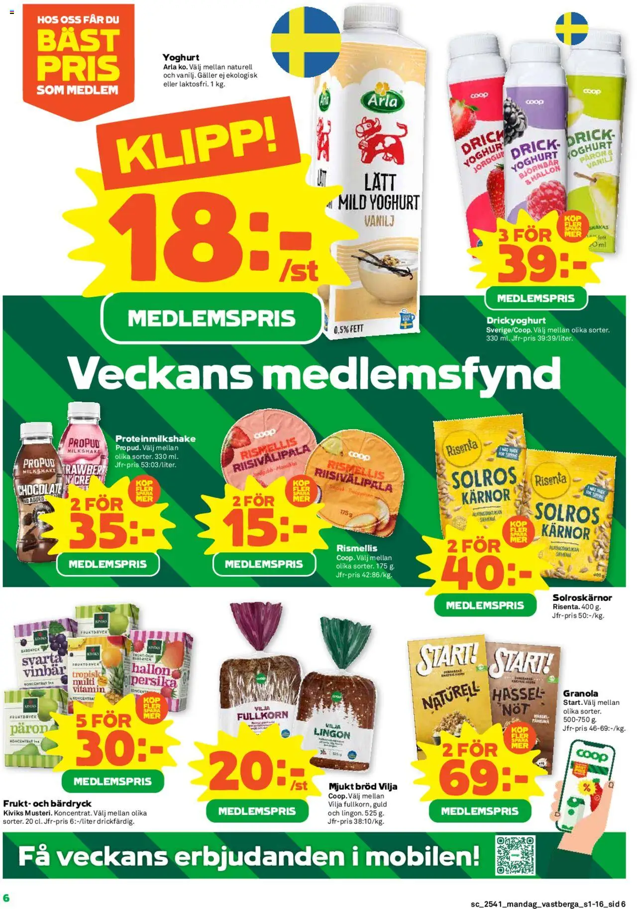 Coop Forum reklamblad aktuell från 06.10.2025 | Sida: 6 | Produkter: Galler, Yoghurt, Bröd, Persika