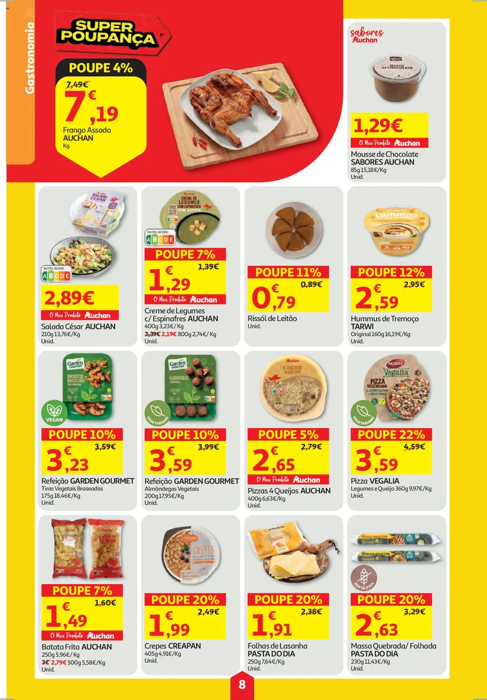 Auchan folheto │ válido de 15.01.2026 | Página: 8 | Produtos: Frango, Lasanha, Pizza, Salada