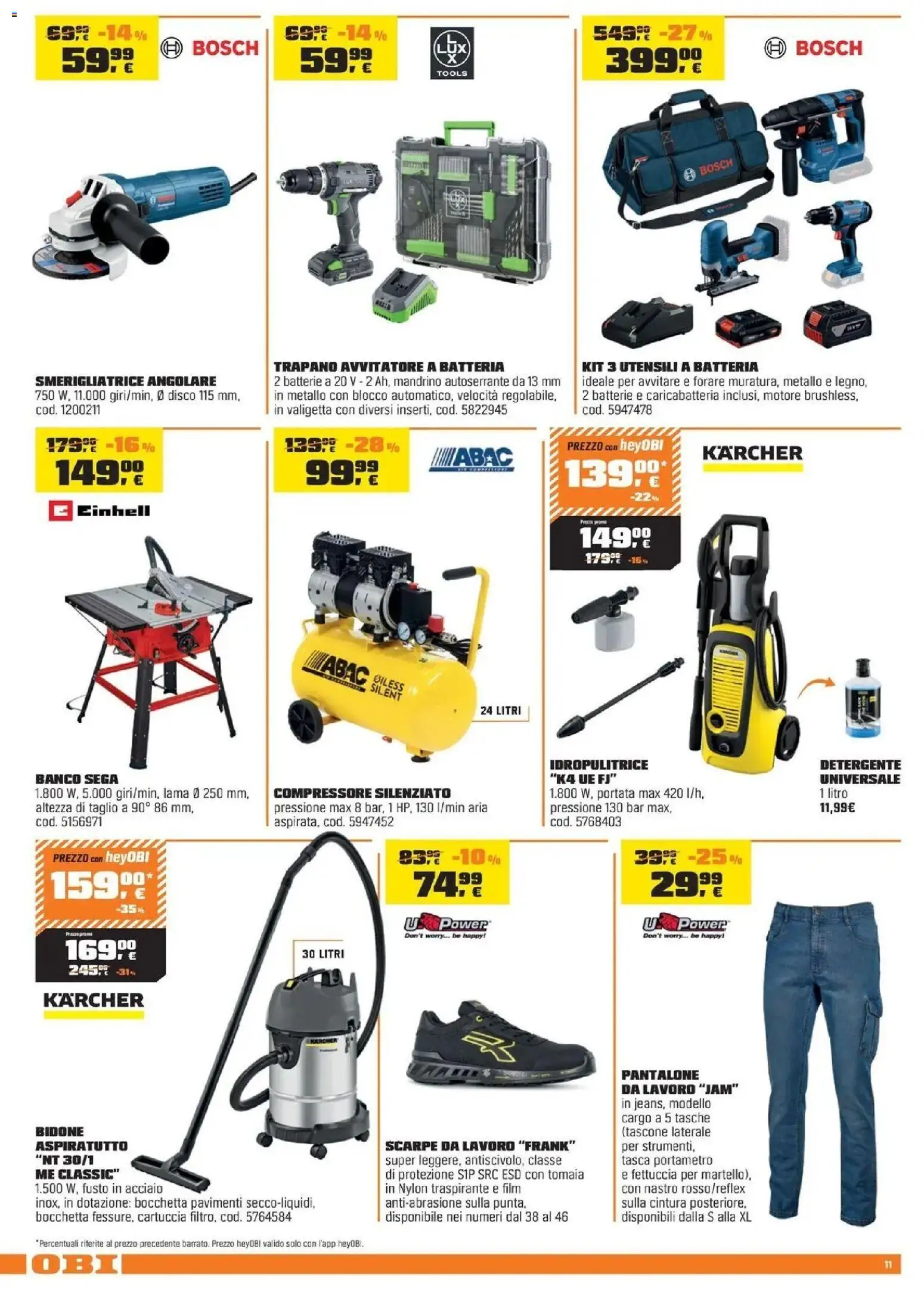 Volantino OBI del 03.04.2026 | Pagina: 11 | Prodotti: Detergente, Cintura, Disco, Valigetta