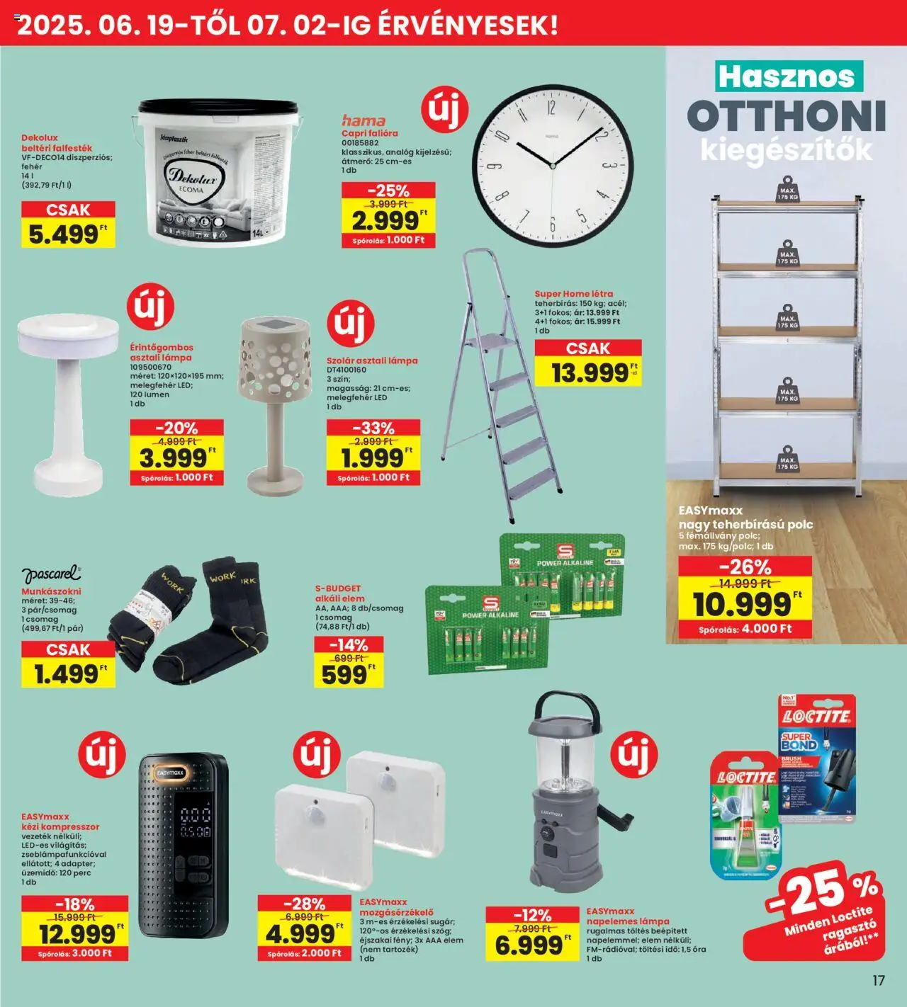 Interspar akciós ujság - amely érvényes a következő dátumtól: 19.06.2025 | Oldal: 17 | Termékek: Mozgásérzékelő, Asztali lámpa, Létra, Óra