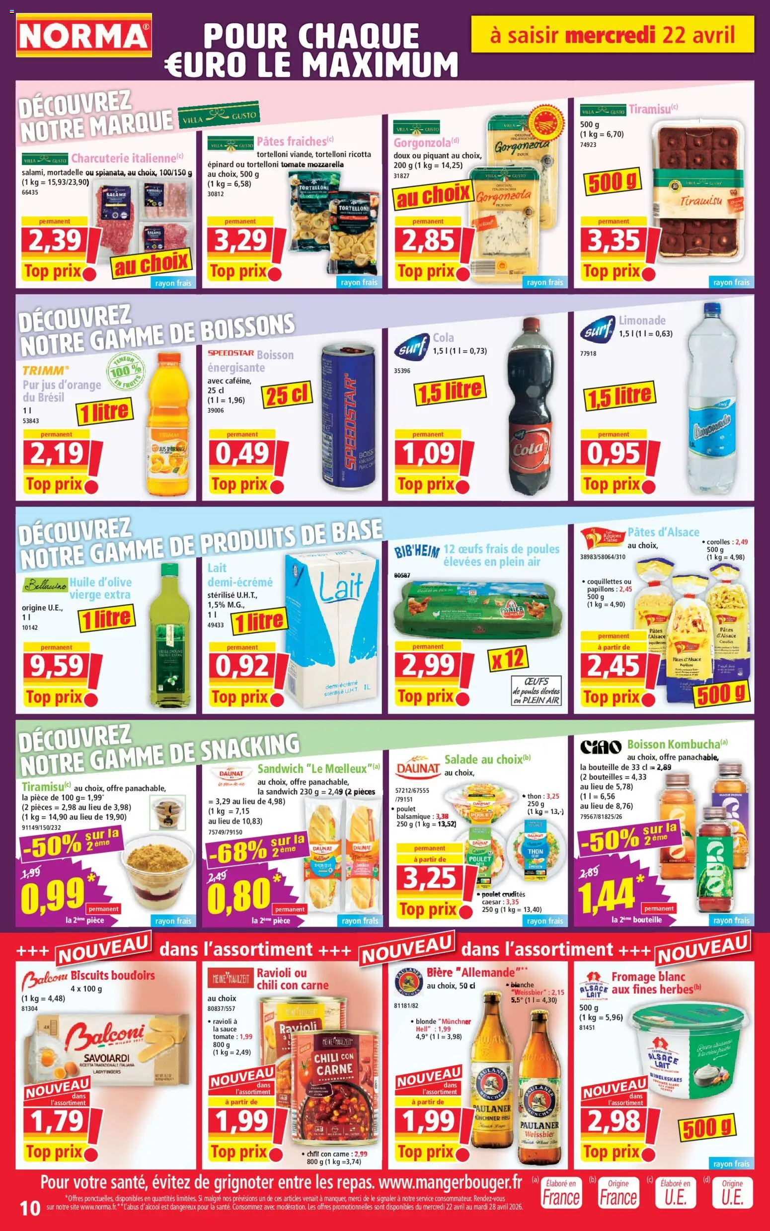 {H1} | Page: 10 | Produits: Base, Fromage, Huile, Jus