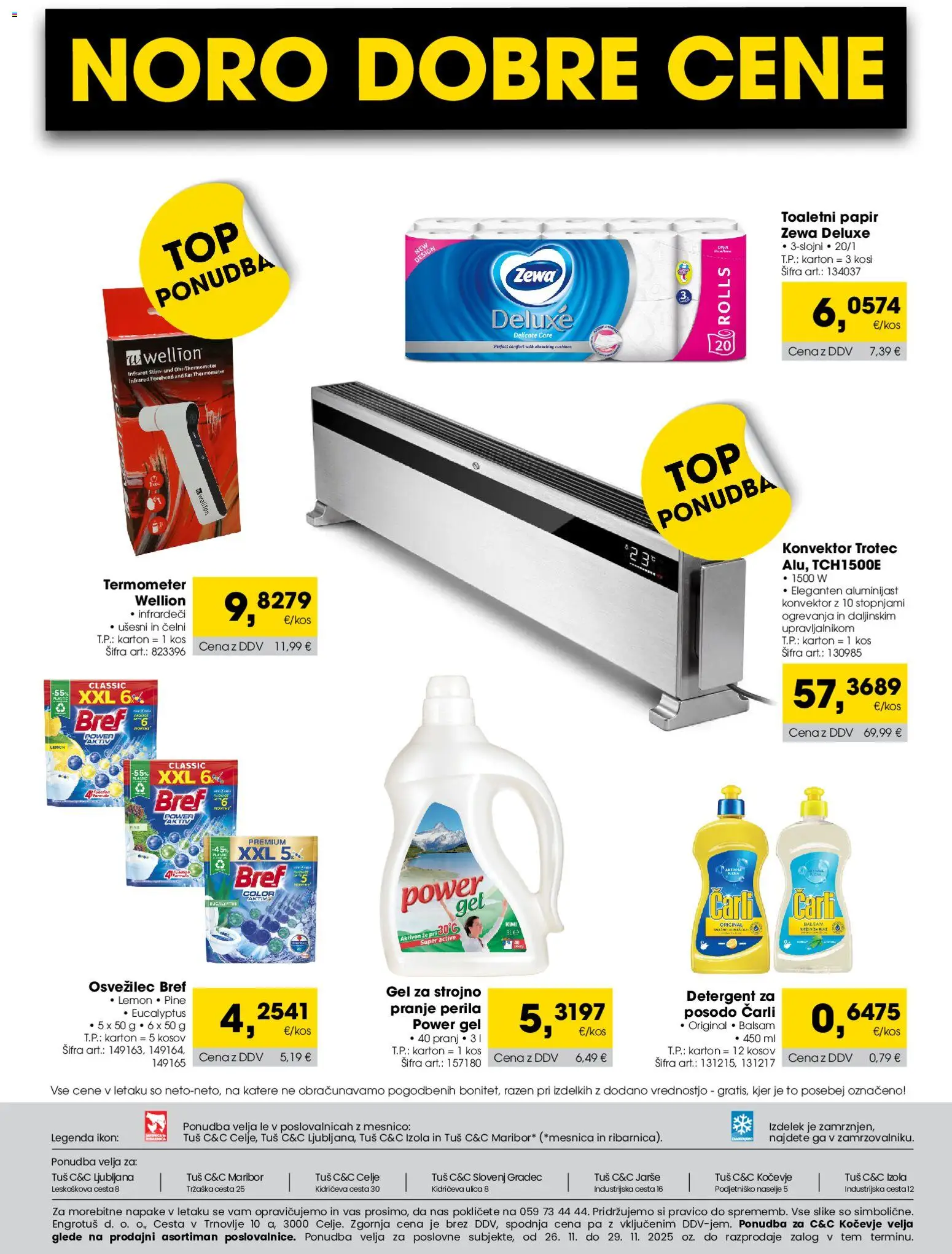 Novi Tuš katalog ponudbe – veljaven od 26.11.2025 | Stran: 2 | Izdelki: Toaletni papir, Termometer, Kos, Detergent