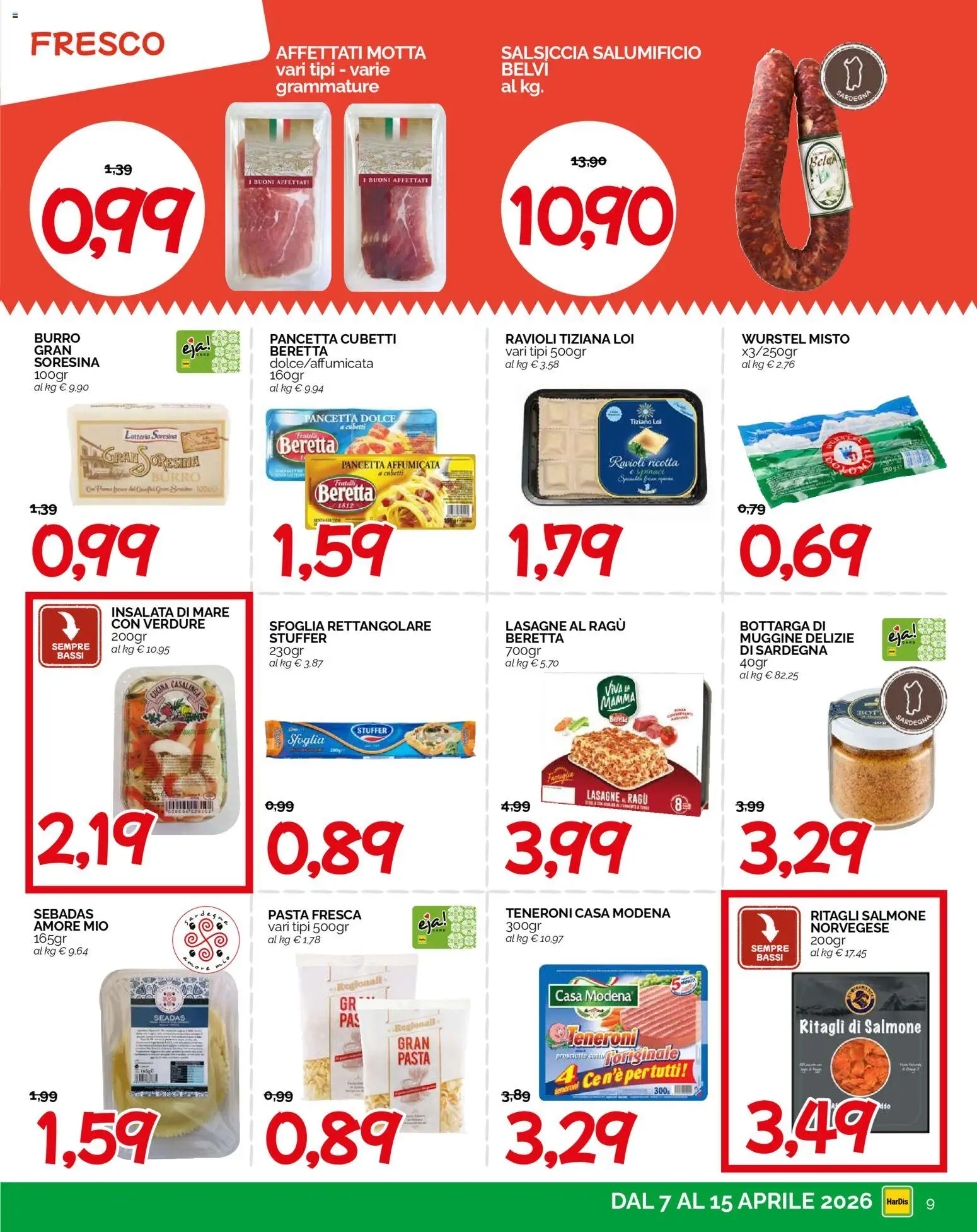 Volantino HarDis del 07.04.2026 | Pagina: 9 | Prodotti: Salmone, Insalata, Verdure, Wurstel