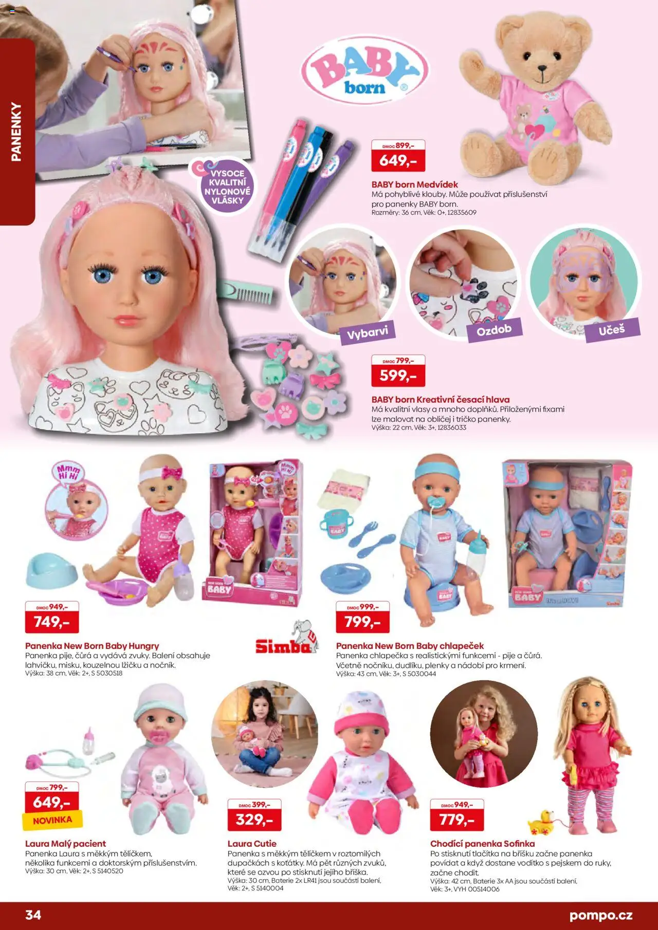 POMPO katalog Vánoce 2025 od 16.10.2025 | Strana: 34 | Produkty: Česací hlava, Panenka, Tričko, Plenky