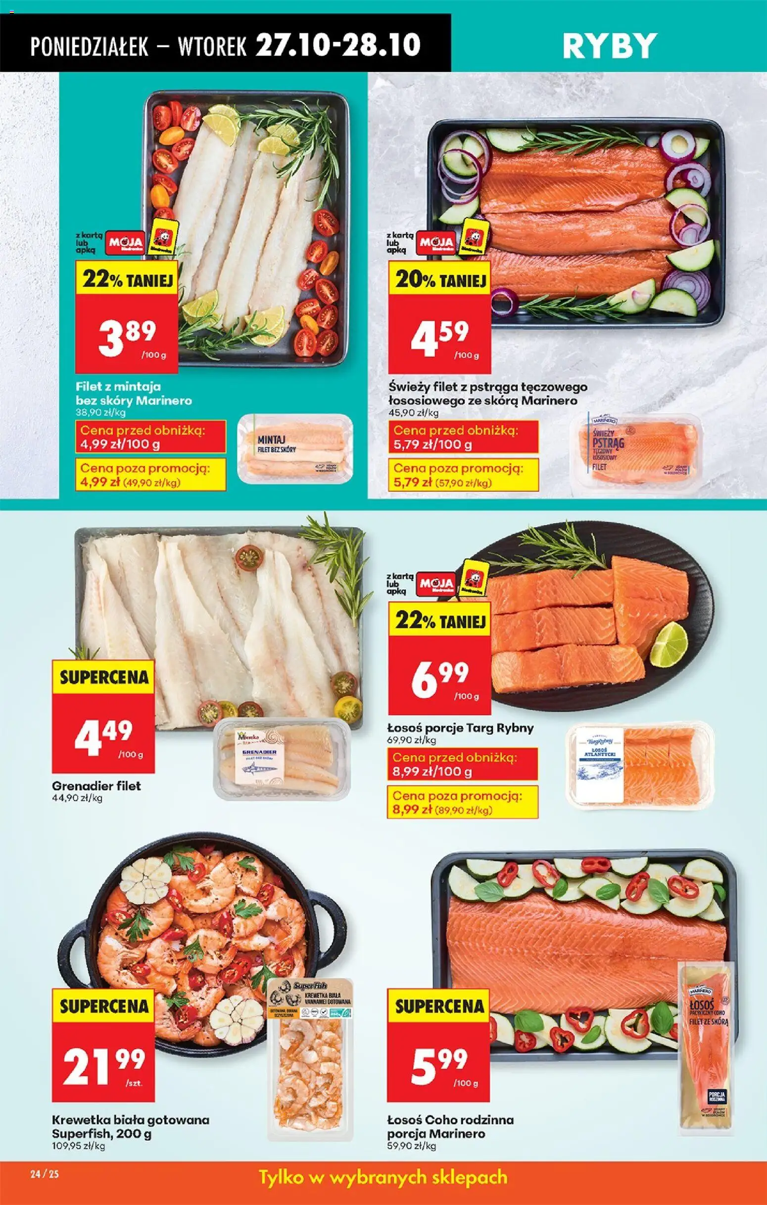 Biedronka gazetka od 27.10.2025 | Strona: 30 | Produkty: Łosoś atlantycki, Pstrąg, Łosoś, Ryby