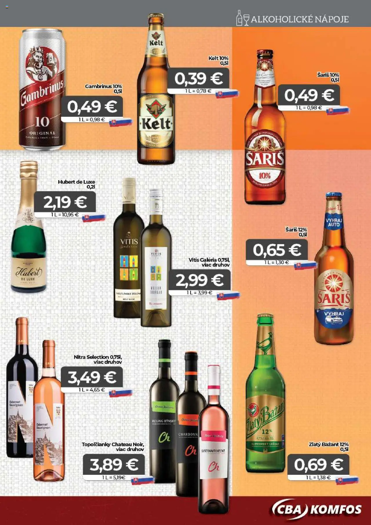 Nové CBA Komfos akcie – leták je platný od 19.09.2025 | Strana: 13 | Produkty: Kelt, Šariš, Gambrinus, Hubert de Luxe