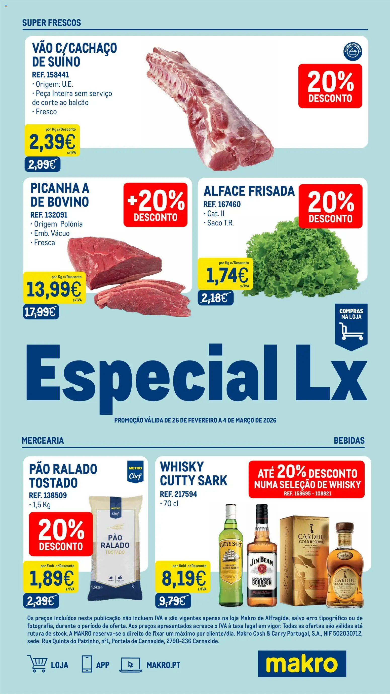 Makro Especial Lx Semana 9 - Exclusivo Loja Alfragide │ válido de 26.02.2026 | Página: 1 | Produtos: Whisky, Pão, Alface
