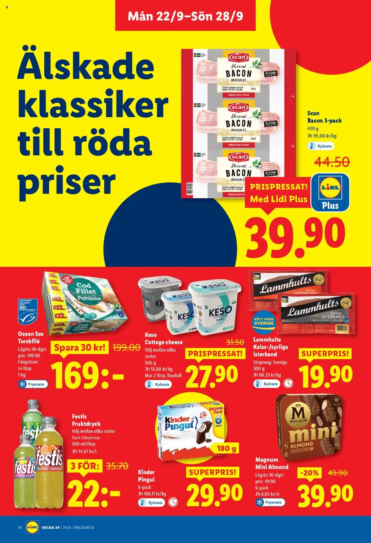 Lidl reklamblad aktuell från 22.09.2025 | Sida: 10 | Produkter: Torskfile, Bacon, Keso