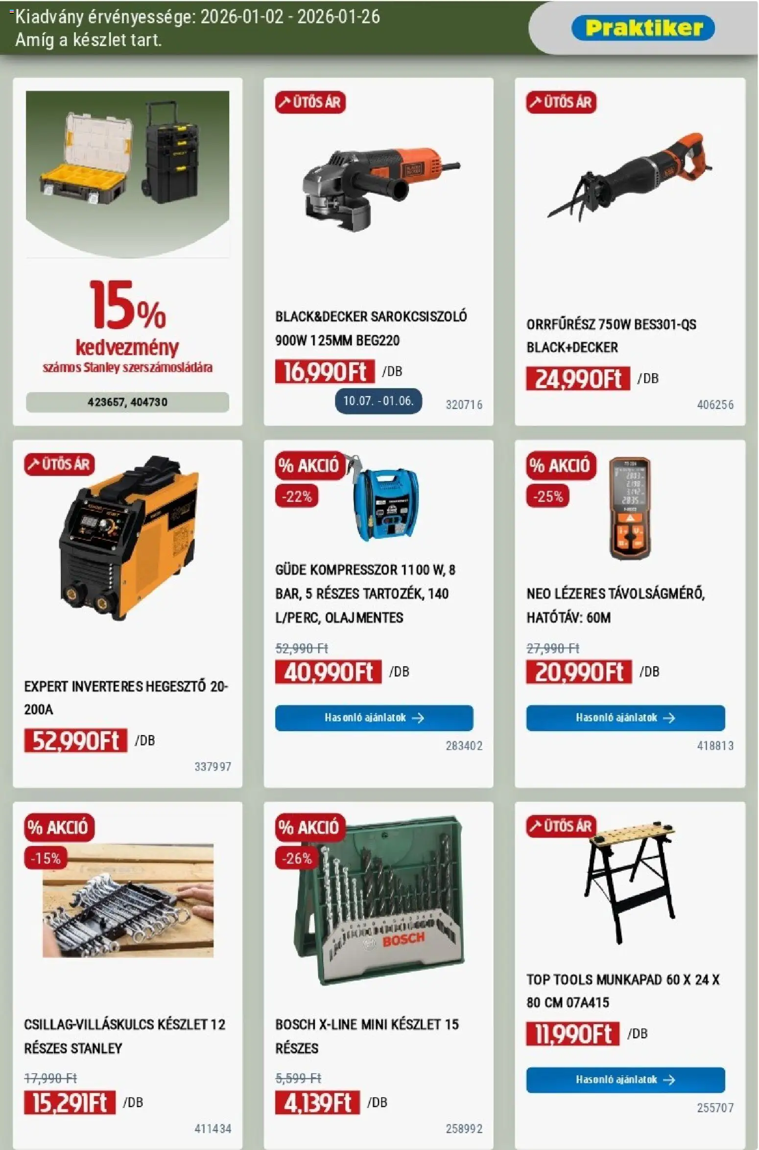 Praktiker akciós ujság - amely érvényes a következő dátumtól: 02.01.2026 | Oldal: 23 | Termékek: Munkapad, Kompresszor, Sarokcsiszoló