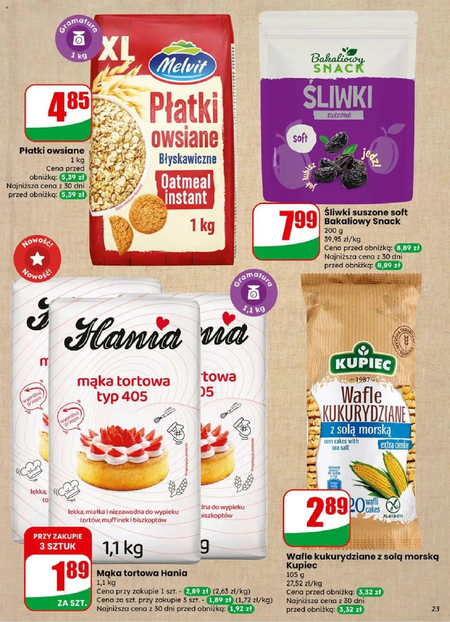 Dino Gazetka od 21.01.2026 | Strona: 23 | Produkty: Płatki owsiane, Wafle, Płatki owsiane błyskawiczne, Płatki