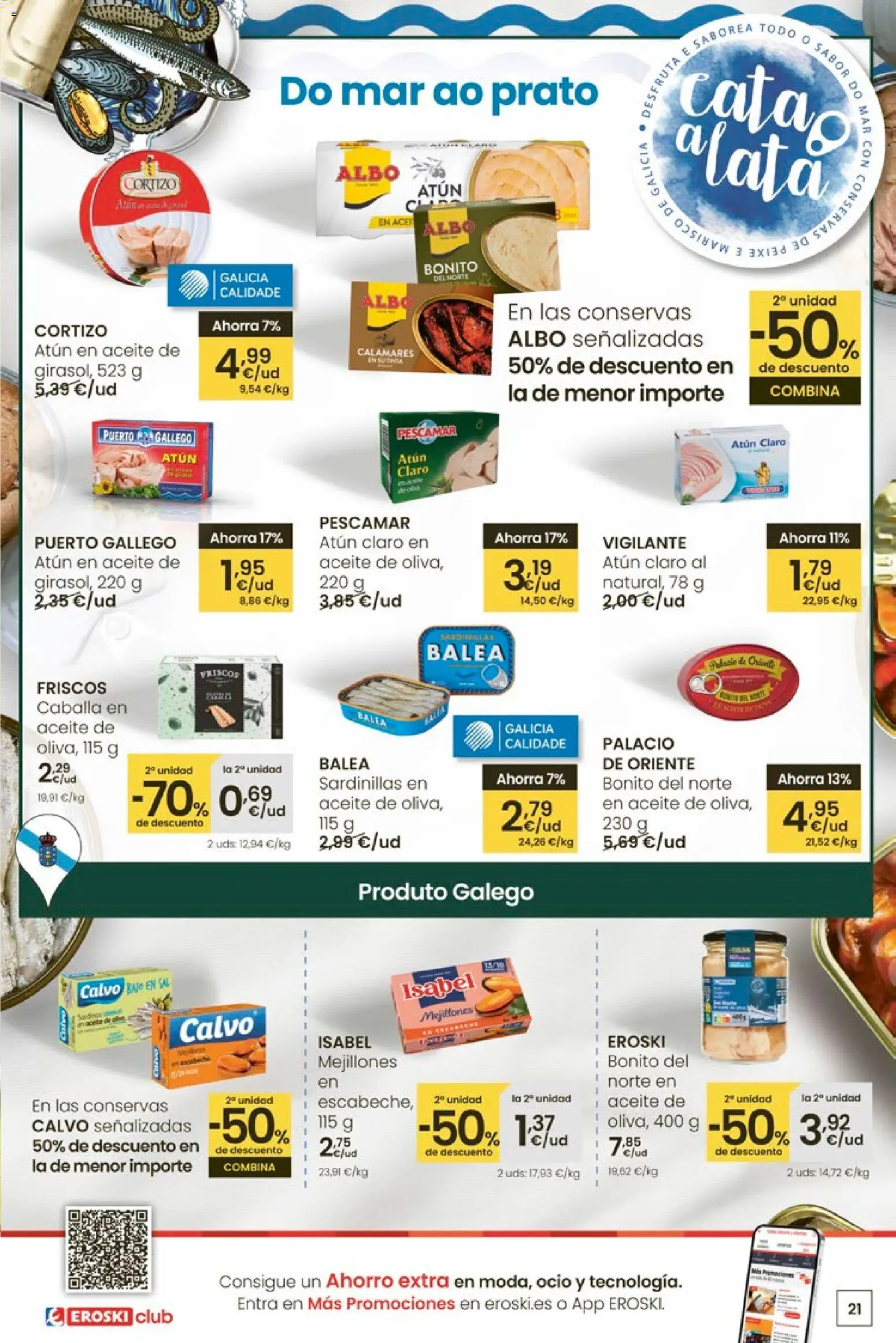 Eroski - Para un xaneiro máis lixeiro │ válido desde el 05.01.2026 | Página: 21 | Productos: Calamares, Sardinillas, Aceite, Σταθμός εργασίας