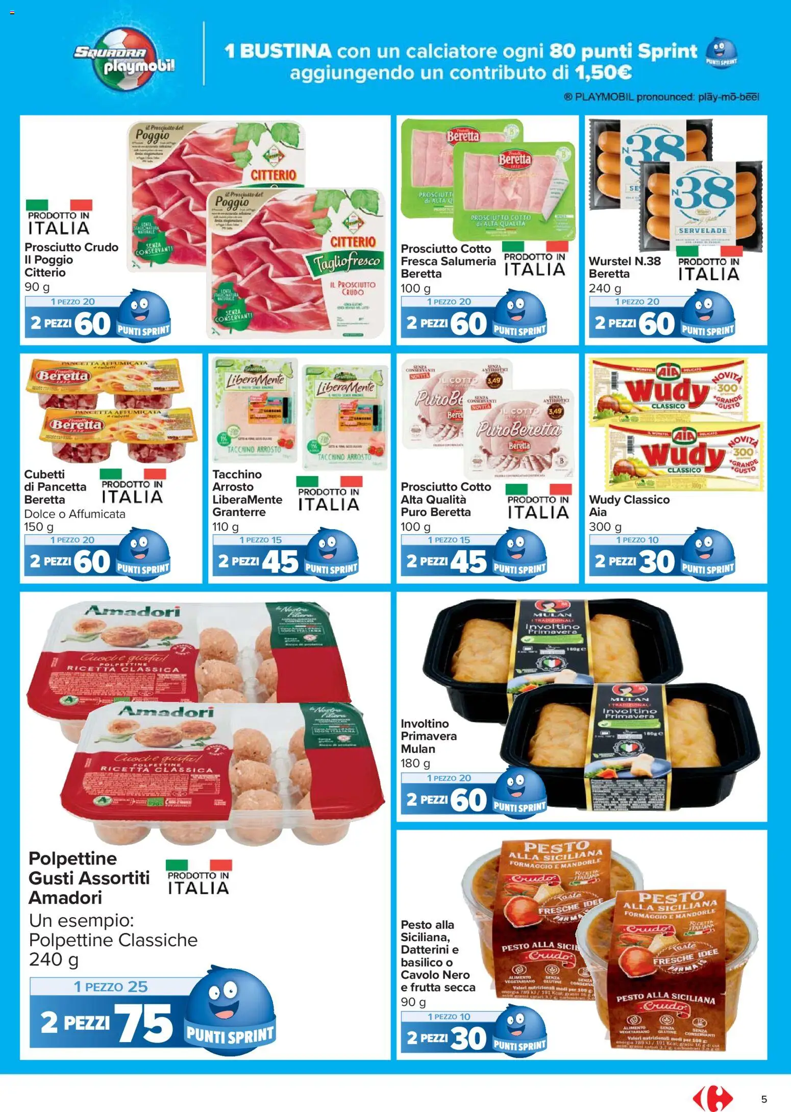 Volantino Carrefour del 17.11.2025 | Pagina: 5 | Prodotti: Formaggio, Wurstel, Mandorle, Basilico