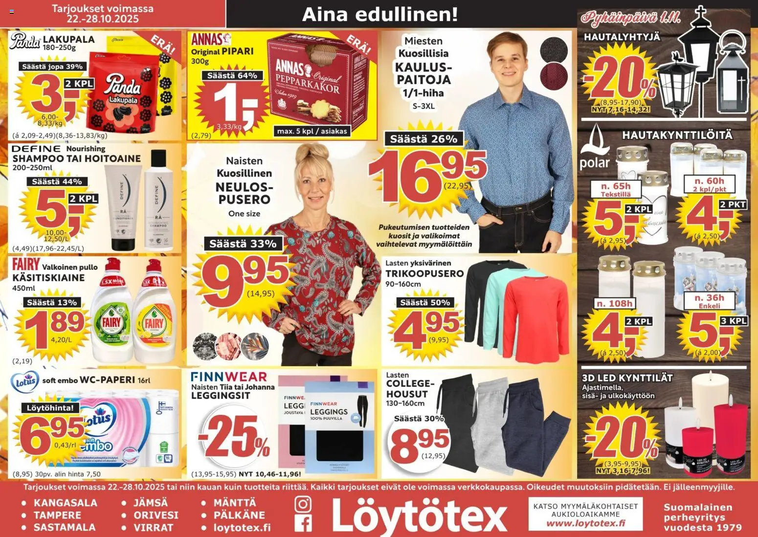 Löytötex tarjoukset – voimassa 22.10.2025 alkaen | Sivu: 1 | Tuotteet: Shampoo, Housut, Leggingsit, Kynttilät