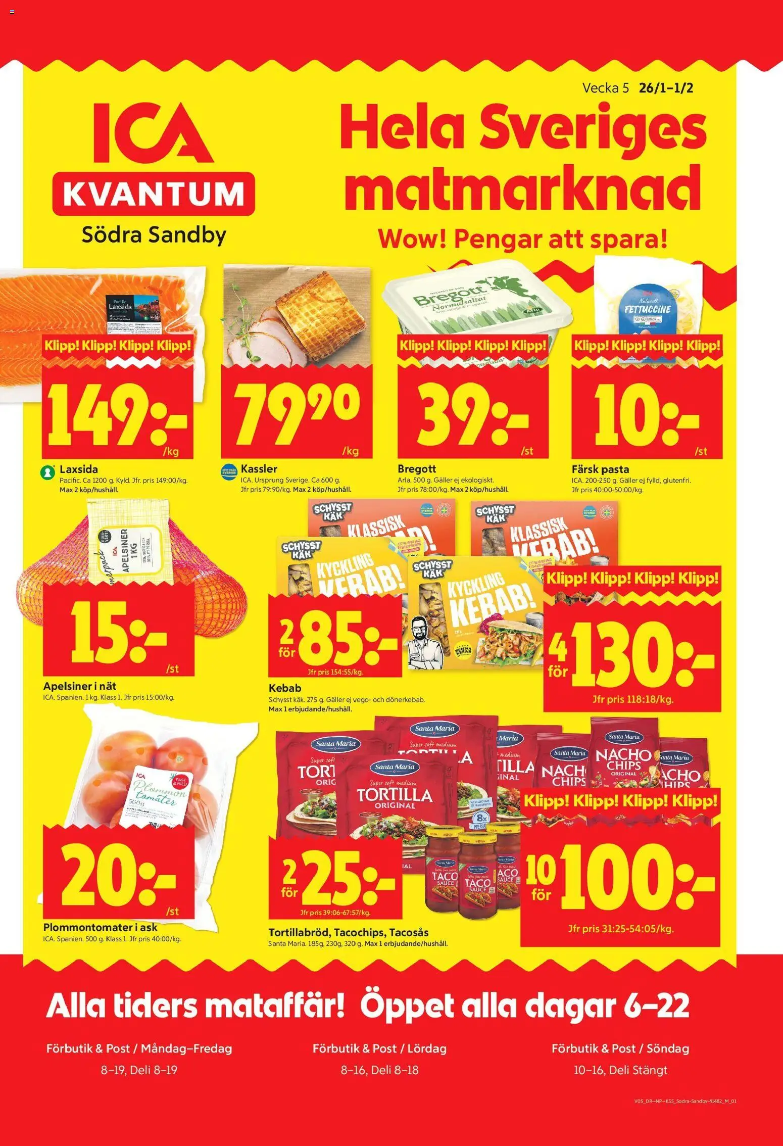 ICA Kvantum reklamblad aktuell från 26.01.2026 | Sida: 1 | Produkter: Bregott, Plommon, Tomater, Pasta