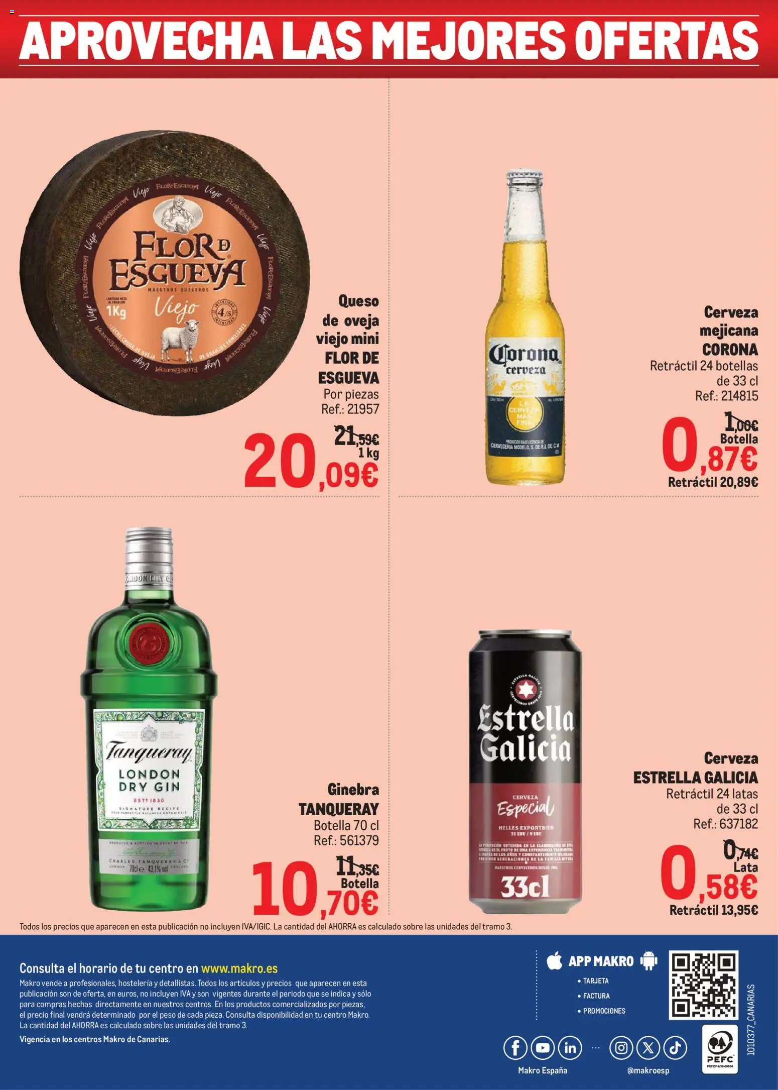 Makro Precios Canarias │ válido desde el 20.04.2026 | Página: 8 | Productos: Leche, Queso, Ginebra, Peso