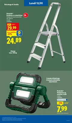 LIDL - Prévisualisation de Parkside® Escabeau en aluminium, Hauteur de travail accessible env. 260 cm valide à partir de 08.01.2026 | Page: 71 | Produits: Projecteur, Escabeau