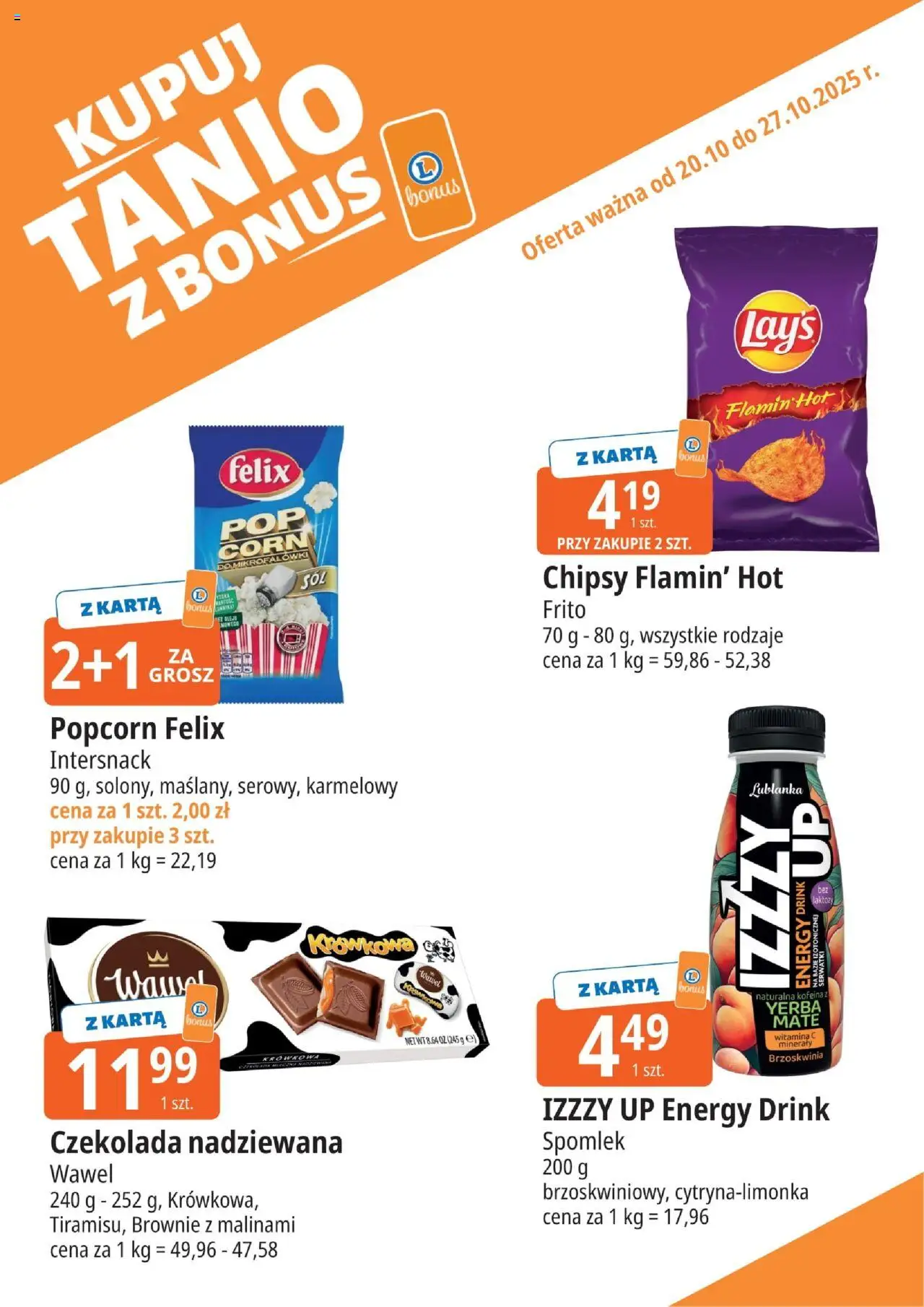 E.Leclerc Gazetka - Radom kupony dodatkowe od 20.10.2025 | Strona: 10 | Produkty: Brzoskwinia, Karta, Brownie, Popcorn