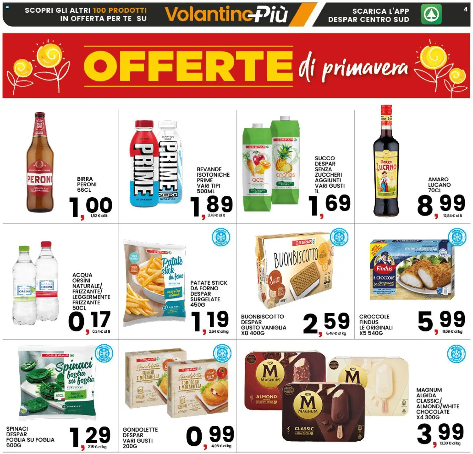 Volantino Interspar del 28.04.2026 | Pagina: 4 | Prodotti: Succo, Mozzarella, Funghi, Spinaci