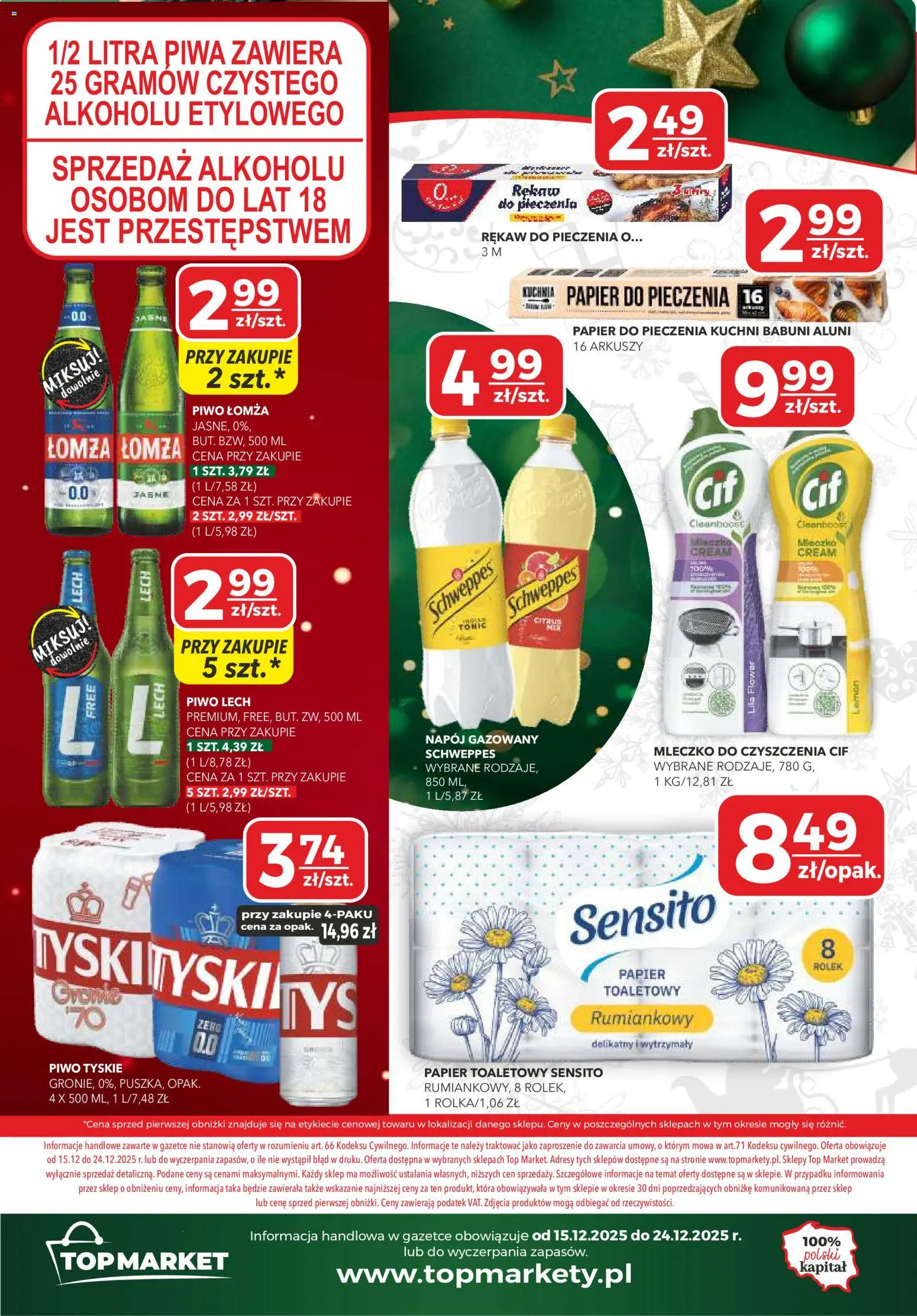 Top Market Gazetka mini od 15.12.2025 | Strona: 4 | Produkty: Papier toaletowy, Papier do pieczenia, Tyskie, Piwo