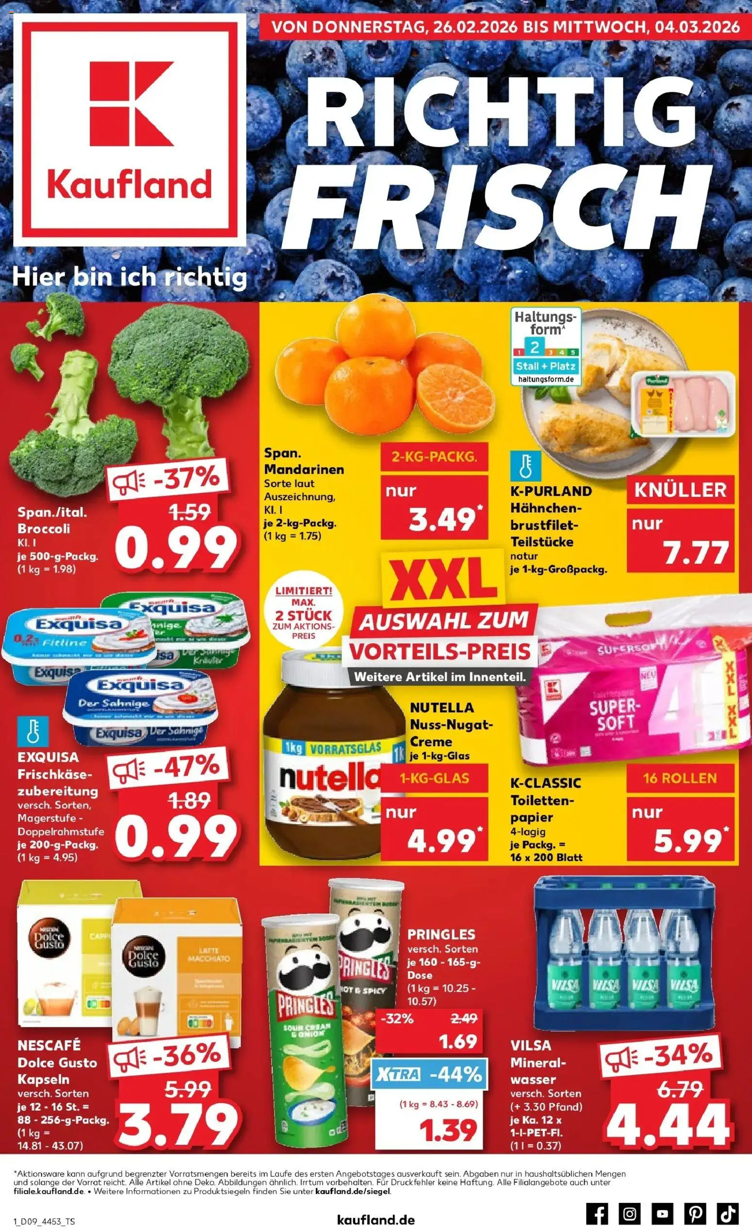 Kaufland prospekt Kassel	 – gültig ab 26.02.2026 | Seite: 1 | Produkte: Mineralwasser, Dolce Gusto kapseln, Pringles, Frischkase
