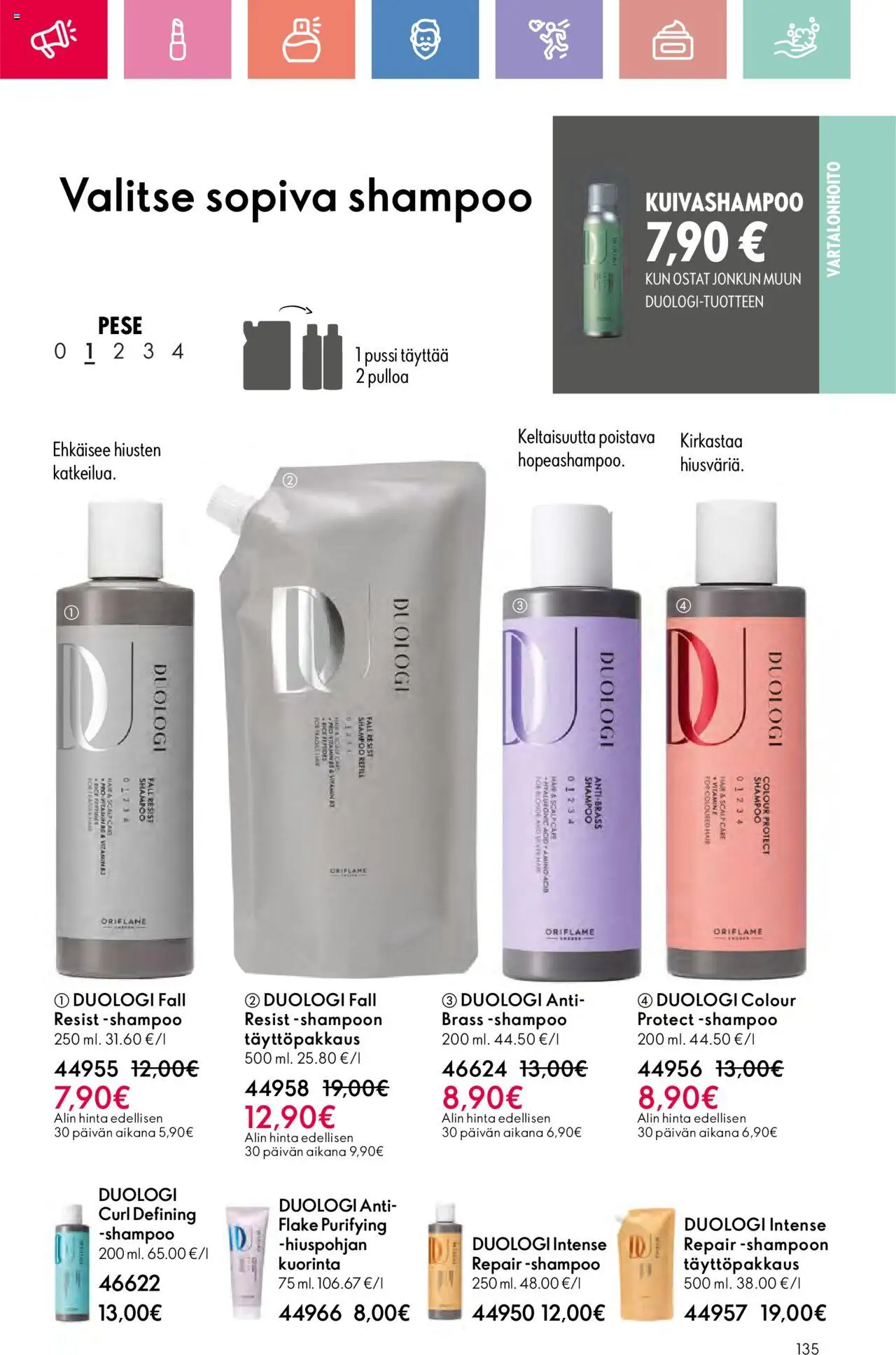  | Sivu: 135 | Tuotteet: Shampoo, Kuorinta, Kuivashampoo