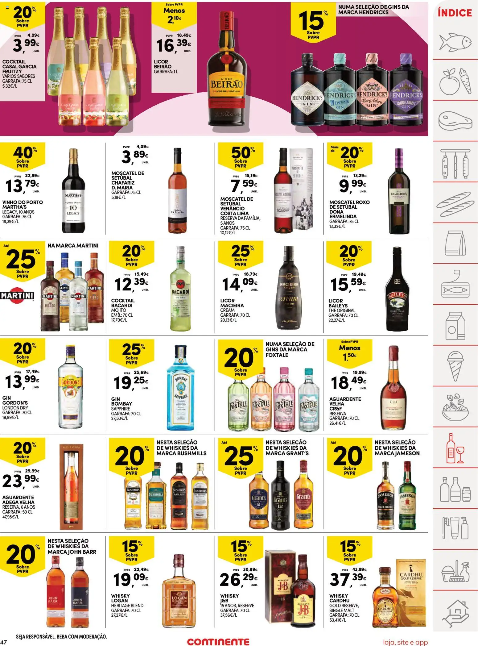 Continente Semanal Continente Bom Dia │ válido de 24.03.2026 | Página: 47 | Produtos: Whisky, Licor, Vinho, Gin