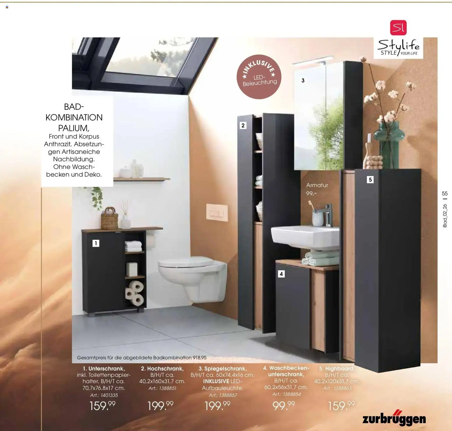 Zurbrüggen Bad Spezial – gültig ab 23.03.2026 | Seite: 55 | Produkte: HIghboard, Waschbecken, Bad, Toilettenpapier