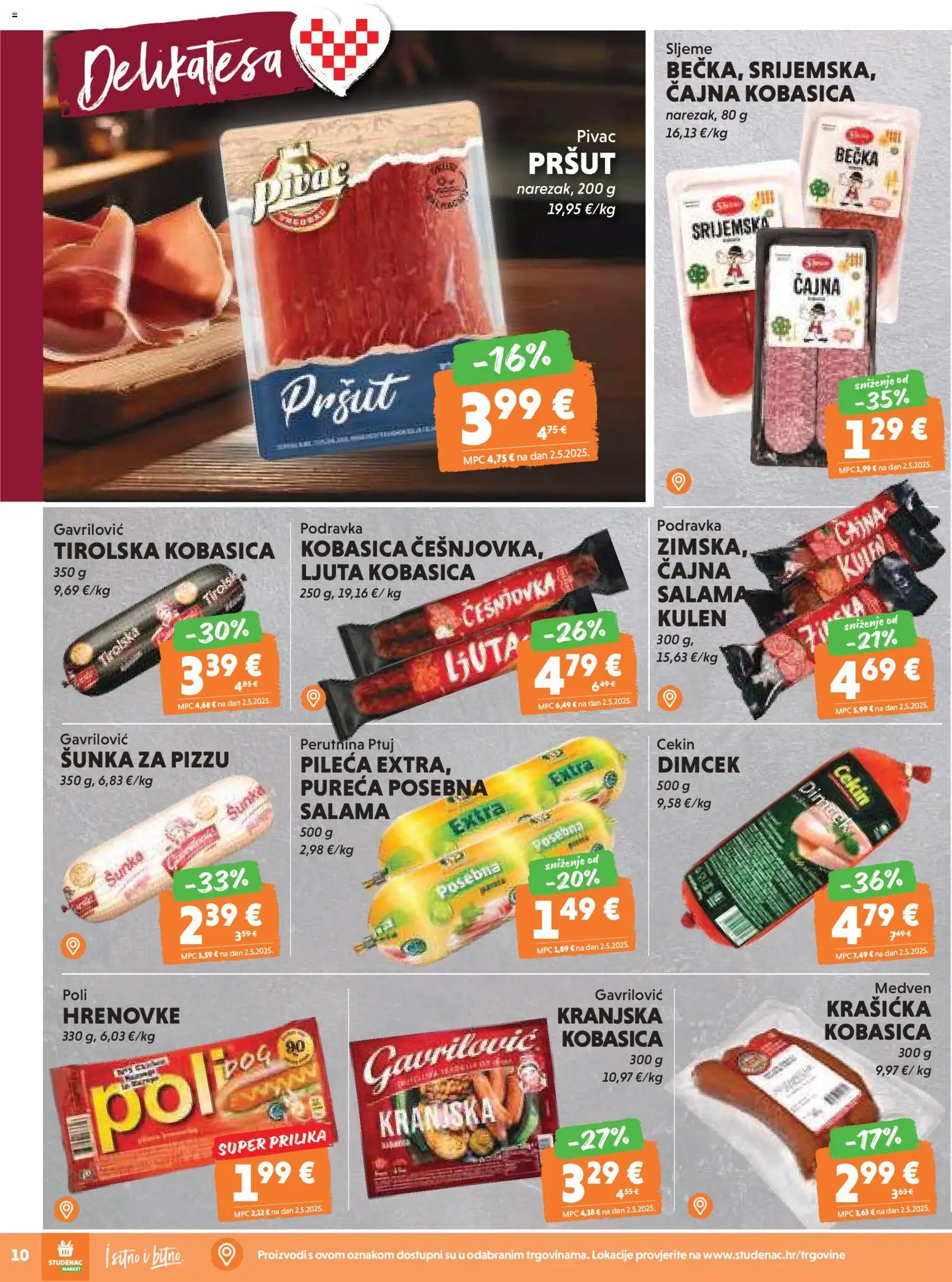 Studenac katalog | vrijedi od 05.11.2025 | Stranica: 10 | Proizvodi: Salama, Podravka, Kobasica, Perutnina Ptuj