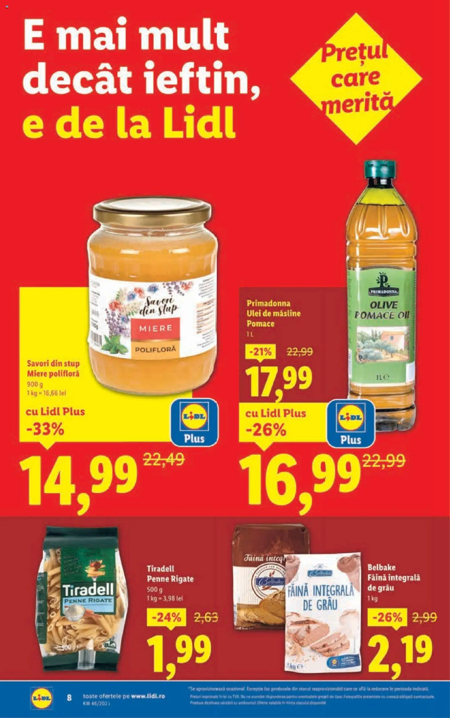 Noul catalog Lidl – valabil de la 10.11.2025 | Pagină: 8 | Produse: Miere polifloră, Măsline, Ulei, Făină