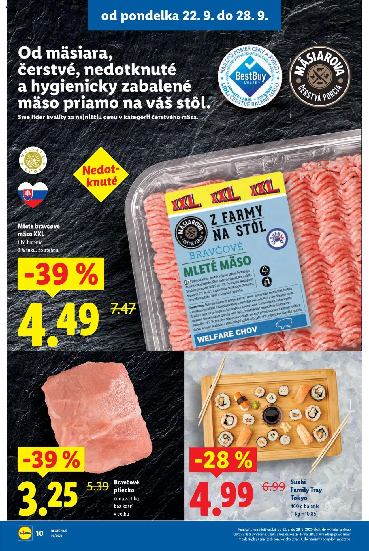 Nové Lidl akcie – leták je platný od 22.09.2025 | Strana: 16 | Produkty: Stôl, Sushi, Mleté mäso