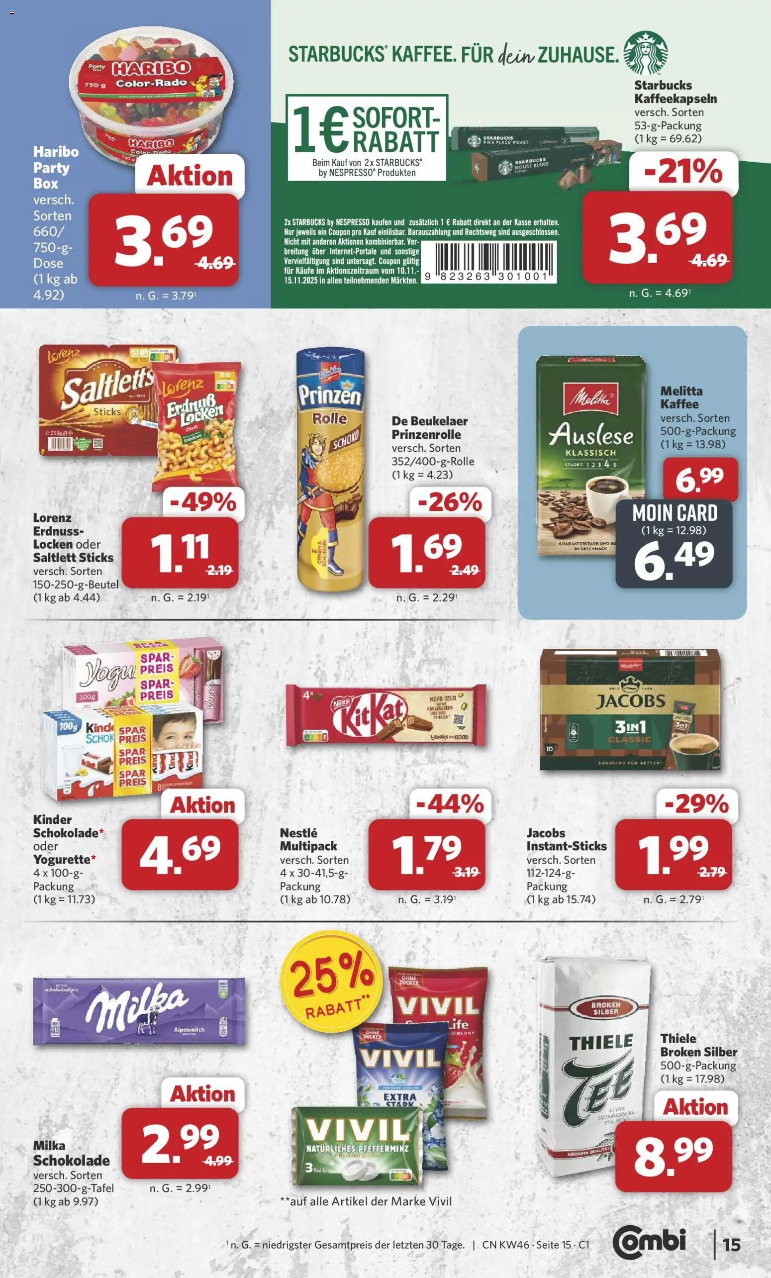 Combi Prospekt 	 – gültig ab 10.11.2025 | Seite: 16 | Produkte: Melitta kaffee, Schokolade, Milka, Zucker