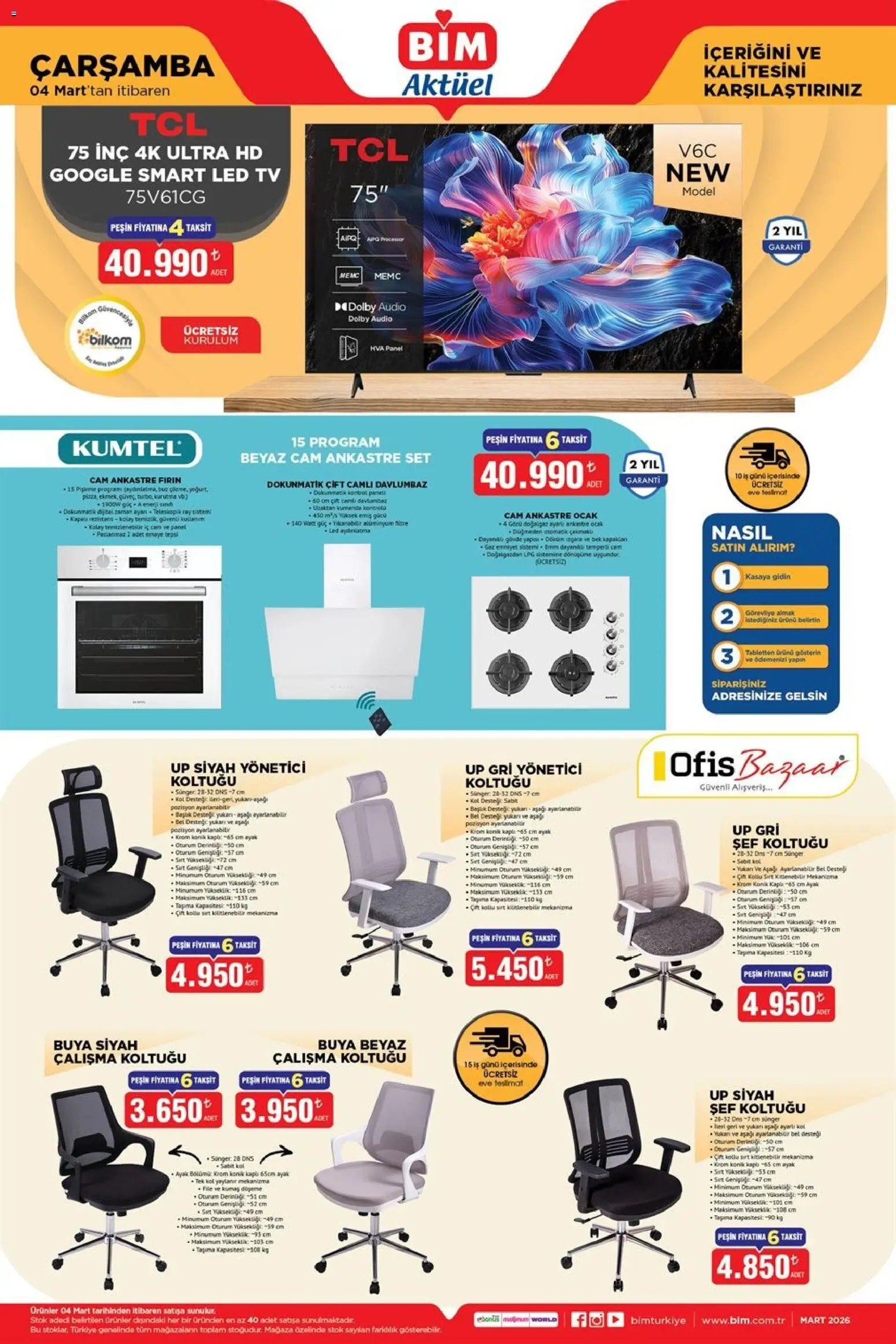 BİM Katalog Çarşamba - 04.03.2026 tarihinden itibaren geçerlidir | Sayfa: 1 | Ürünler: Süt, TV, Fırın, Ocak