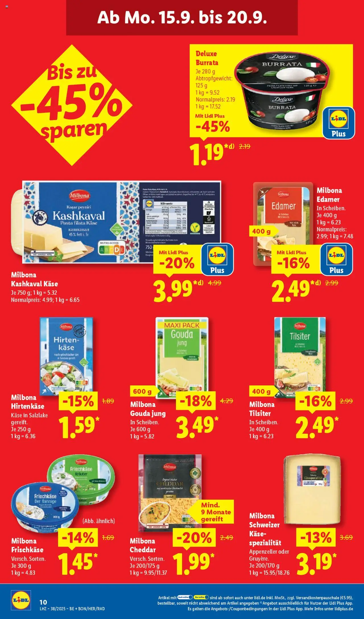 Lidl Prospekt Zossen – gültig ab 15.09.2025 | Seite: 18 | Produkte: Käse, Gouda, Edamer, Burrata